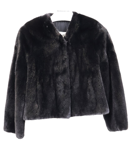 NEW BLACK MINK COLLARLESS V-NECK JACKET W/ STRAIGHT SLEEVES (LINDA)