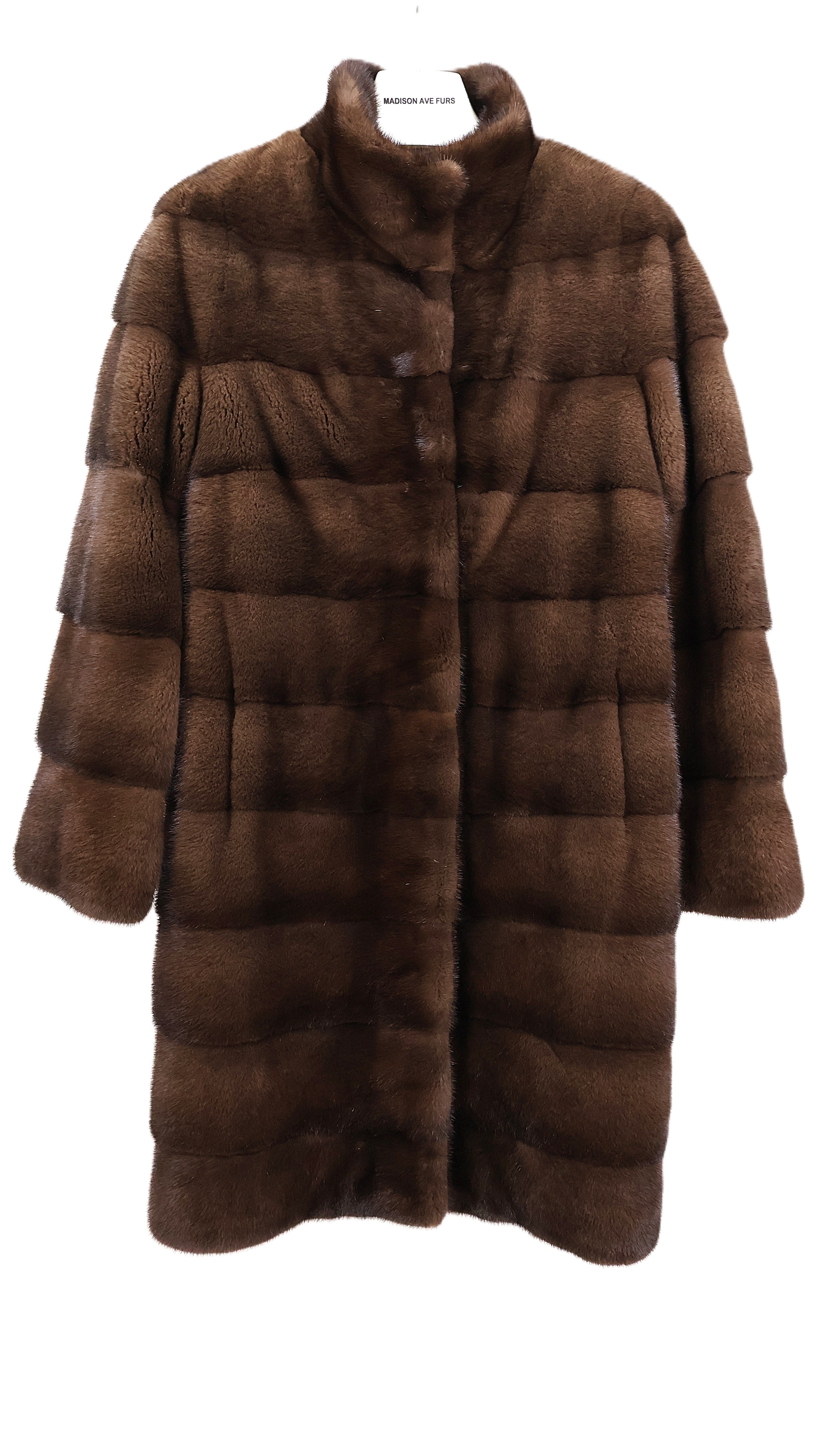 NEW NATURAL DEMI BUFF MINK HORIZONTAL 7/8 COAT W/ WING COLLAR & STRAIGHT SLEEVES (SNOW)