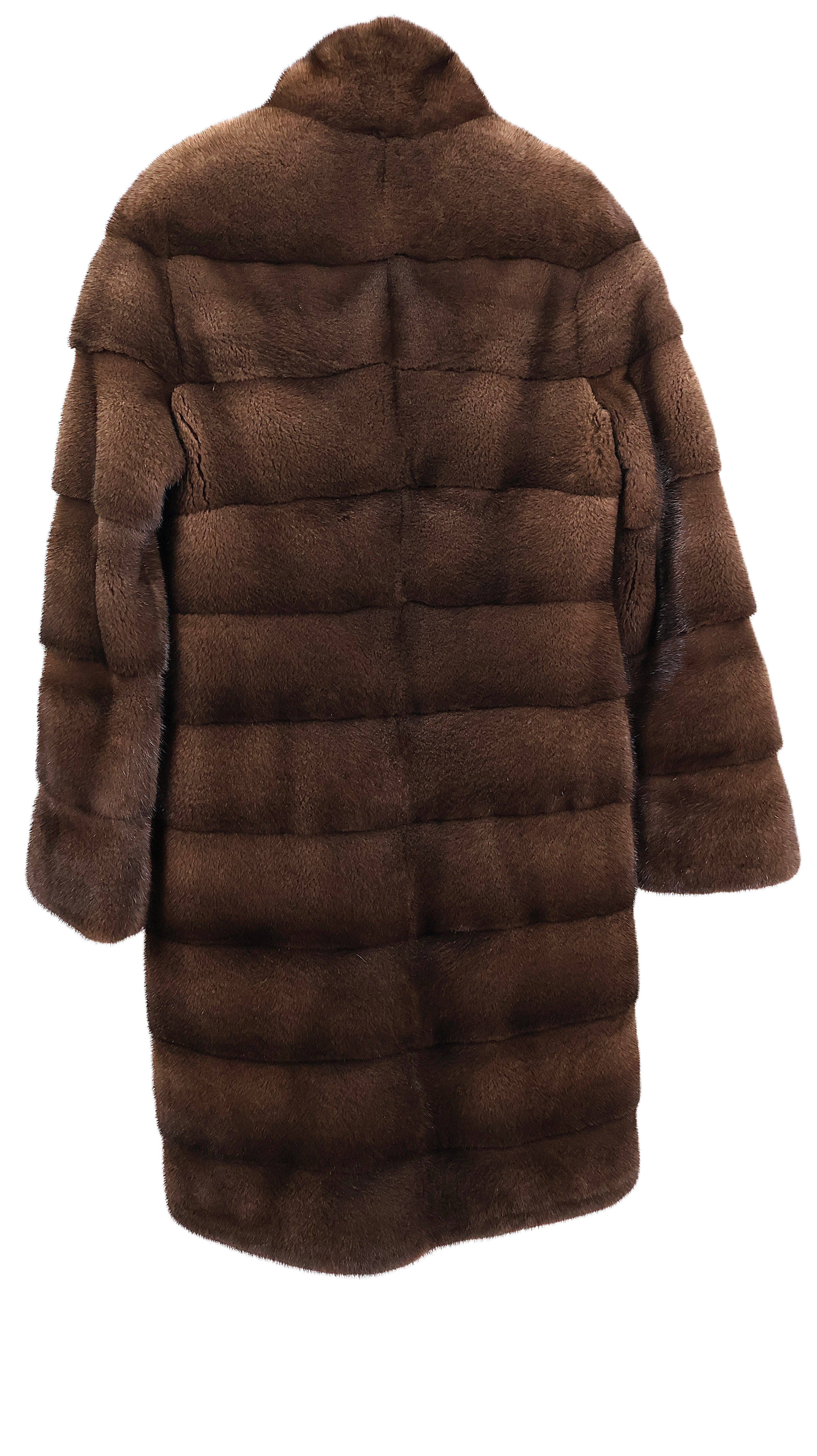 NEW NATURAL DEMI BUFF MINK HORIZONTAL 7/8 COAT W/ WING COLLAR & STRAIGHT SLEEVES (SNOW)