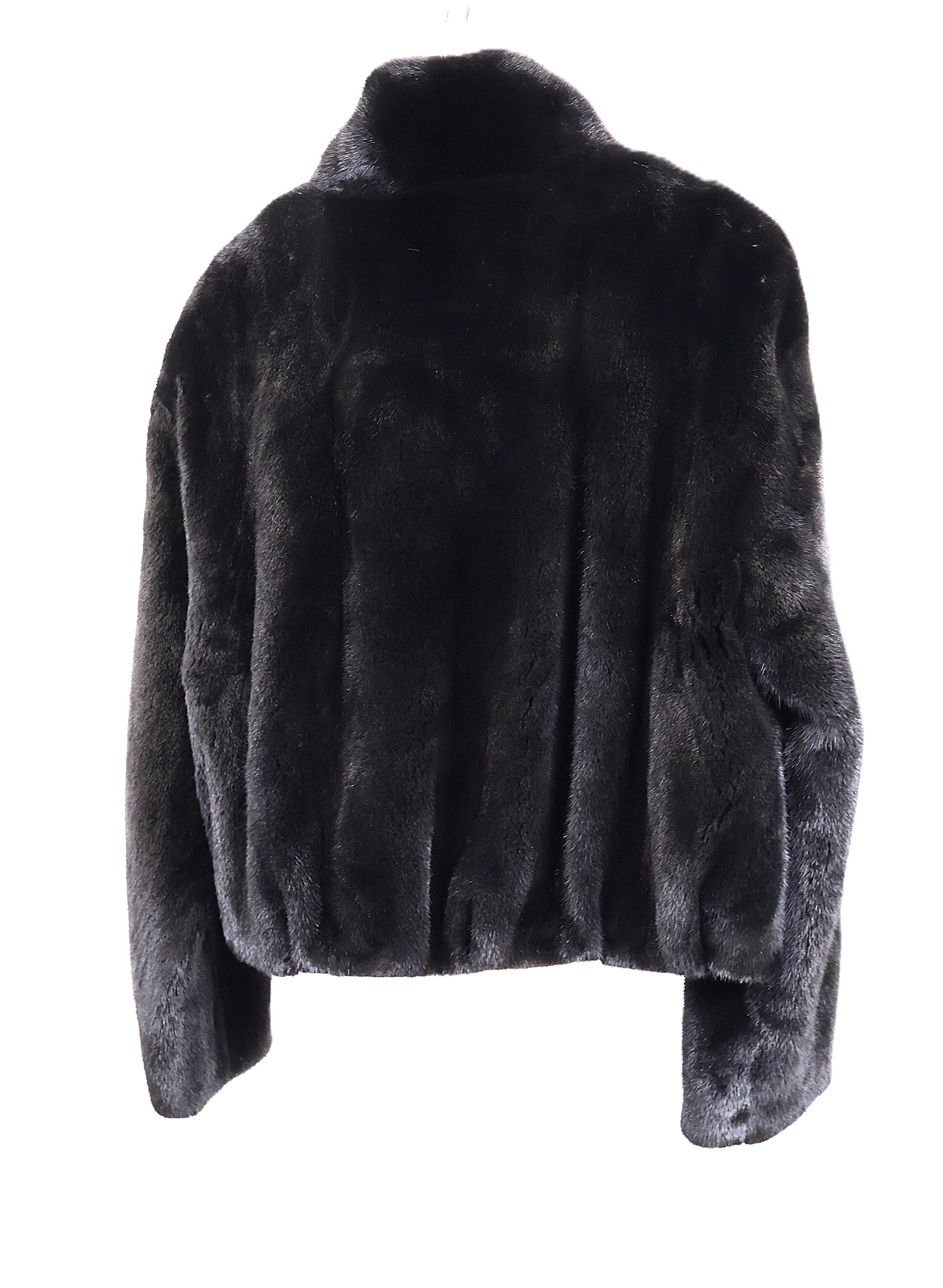 NEW BLACK MINK JACKET W/ SUEDE TRIMMED ZIPPER, STAND COLLAR & STRAIGHT SLEEVES (BELLA)