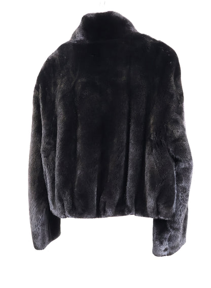 NEW BLACK MINK JACKET W/ SUEDE TRIMMED ZIPPER, STAND COLLAR & STRAIGHT SLEEVES (BELLA)