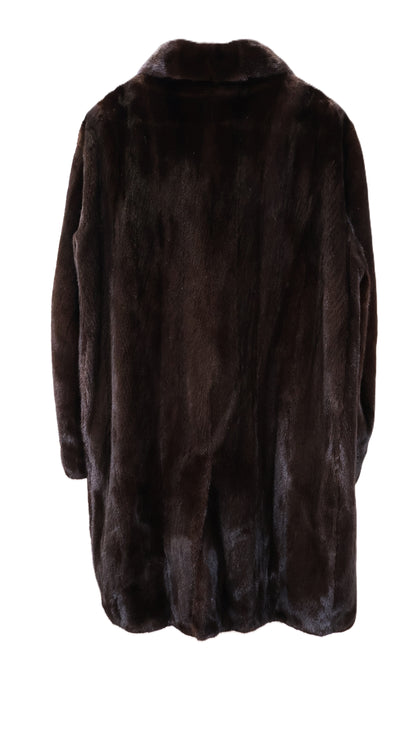 PRE-OWNED MEN'S MAHOGANY MINK 3/4 JACKET W/ NOTCH COLLAR, STRAIGHT SLEEVES & VENTED BACK