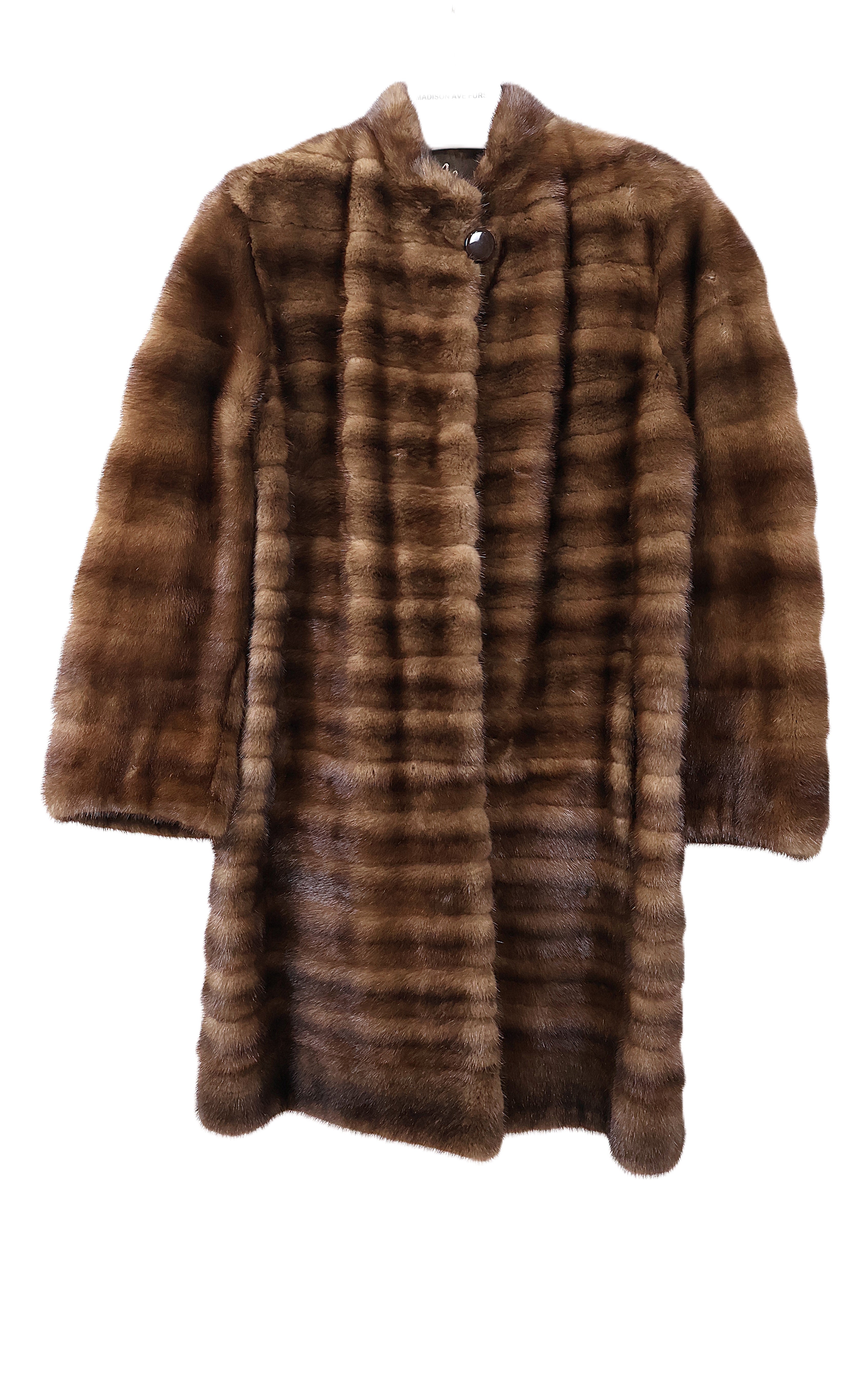 PRE-OWNED DEMI BUFF HORIZONTAL MINK STROLLER W/ STAND COLLAR & STRAIGHT SLEEVES