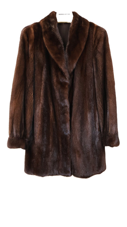 PRE-OWNED NATURAL MAHOGANY MINK STROLLER W/ SHAWL COLLAR & BANDED CUFFS