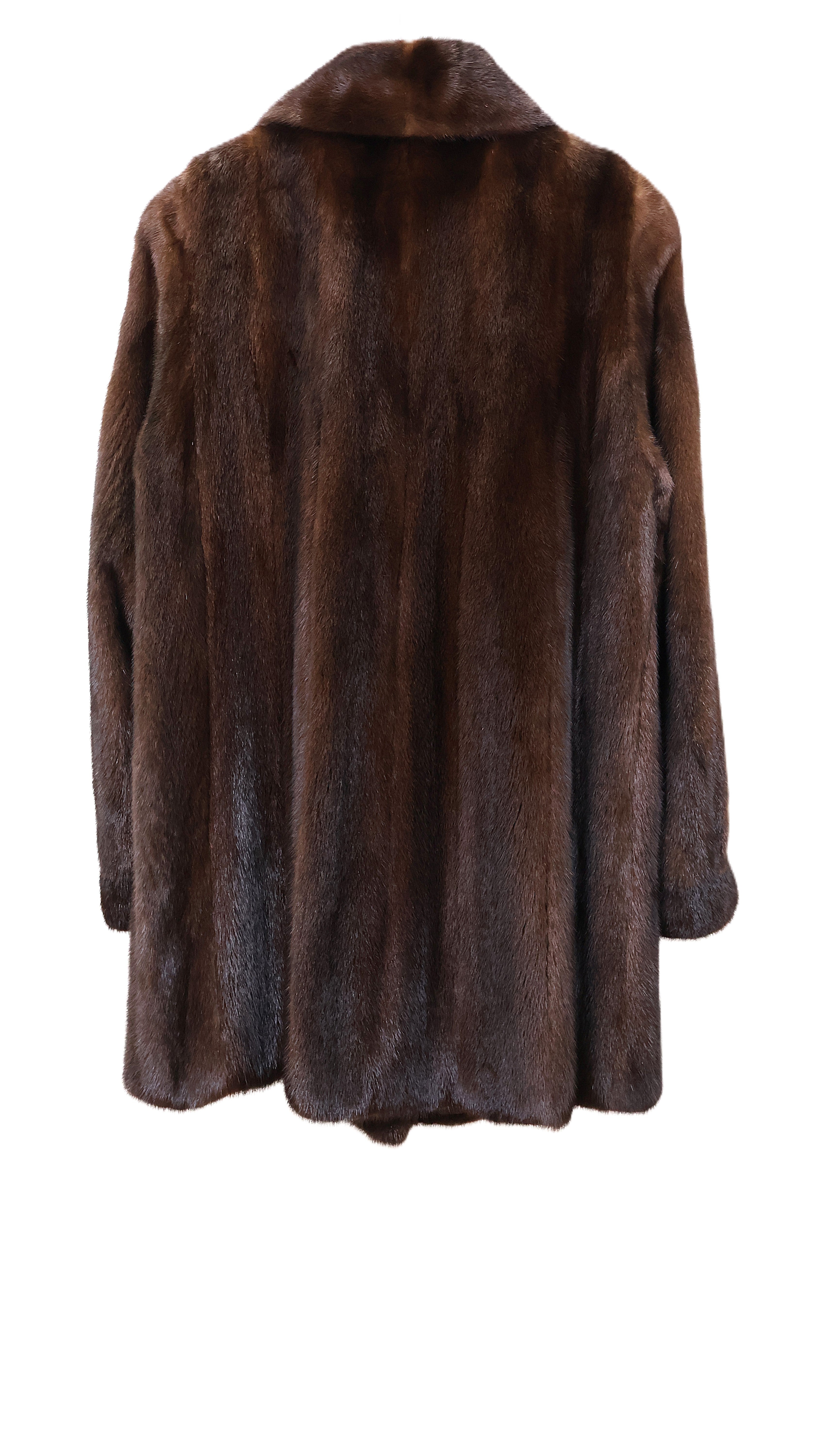 PRE-OWNED NATURAL MAHOGANY MINK STROLLER W/ SHAWL COLLAR & BANDED CUFFS
