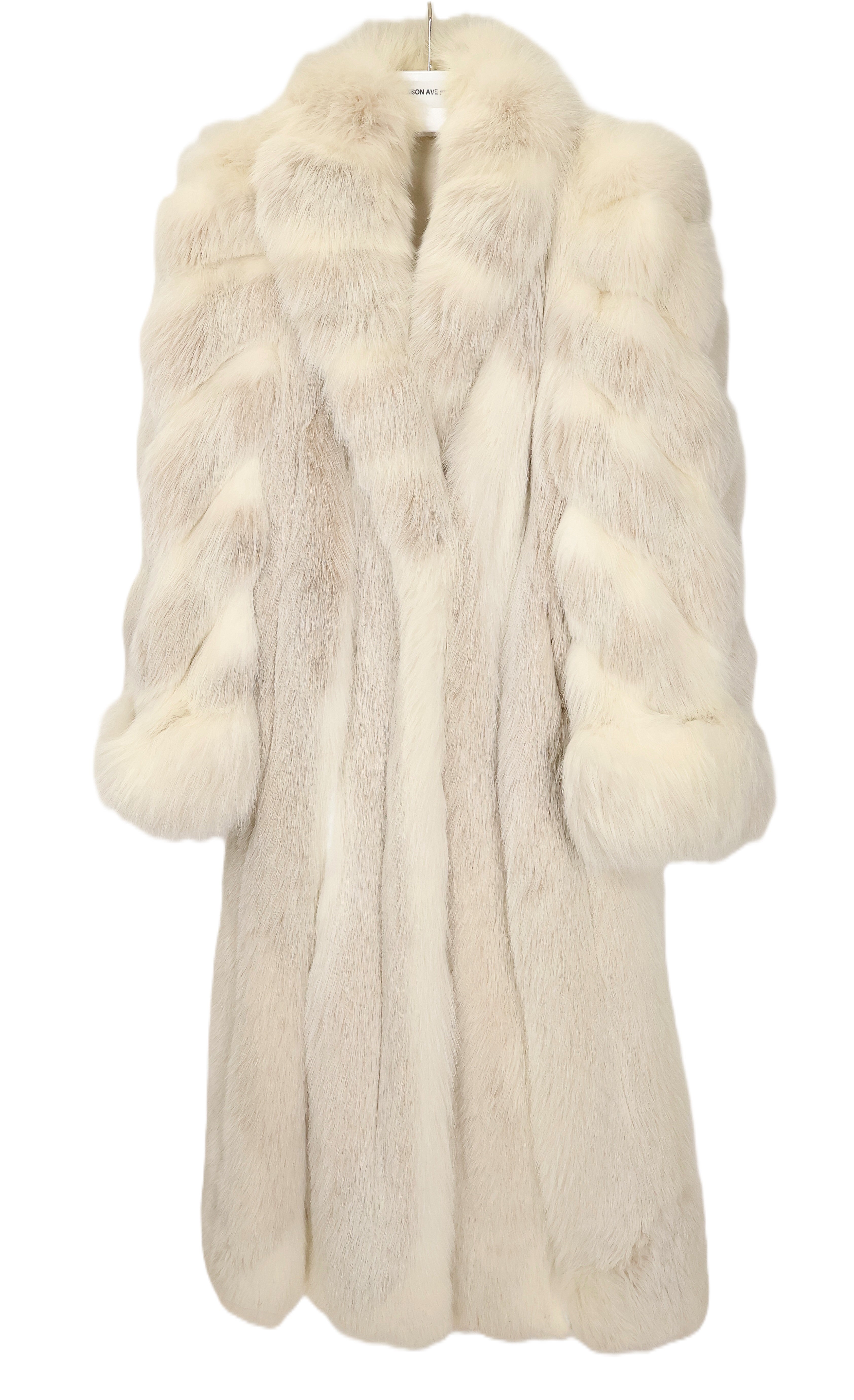 PRE-OWNED DYED BLUSH FOX COAT W/ SHAWL COLLAR, DIAGNOL SLEEVES & TURN BACK CUFFS