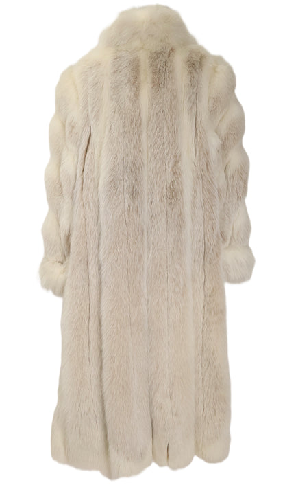 PRE-OWNED DYED BLUSH FOX COAT W/ SHAWL COLLAR, DIAGNOL SLEEVES & TURN BACK CUFFS