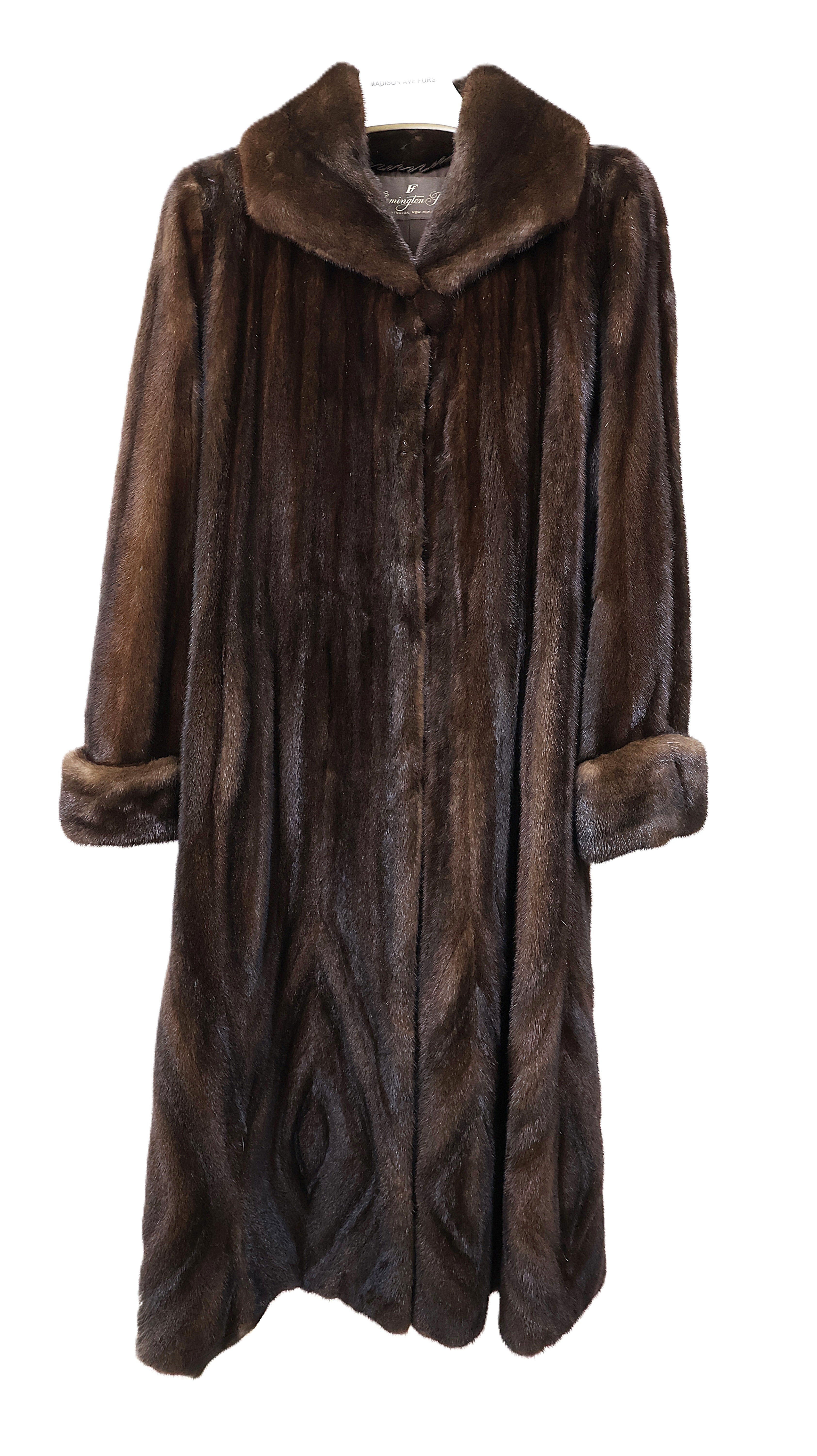 PRE-OWNED MAHOGANY MINK DIRECTIONAL COAT W/ WING COLLAR & TURN BACK CUFFS