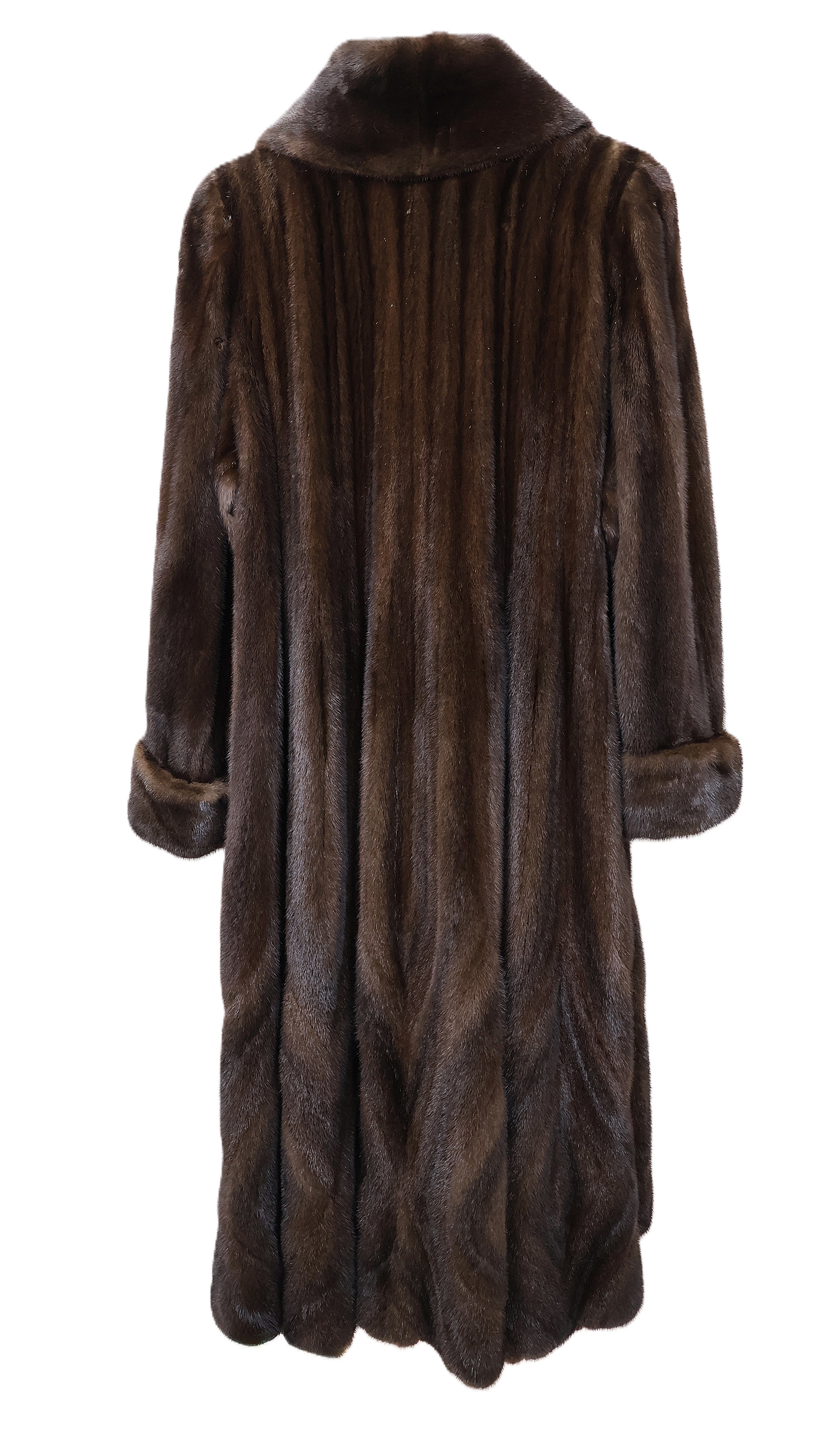 PRE-OWNED MAHOGANY MINK DIRECTIONAL COAT W/ WING COLLAR & TURN BACK CUFFS