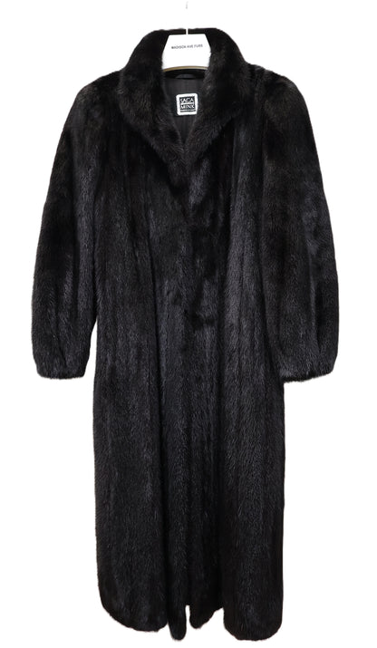 PRE-OWNED DYED BLACK MINK COAT WING COLLAR & ELASTIC CUFFS