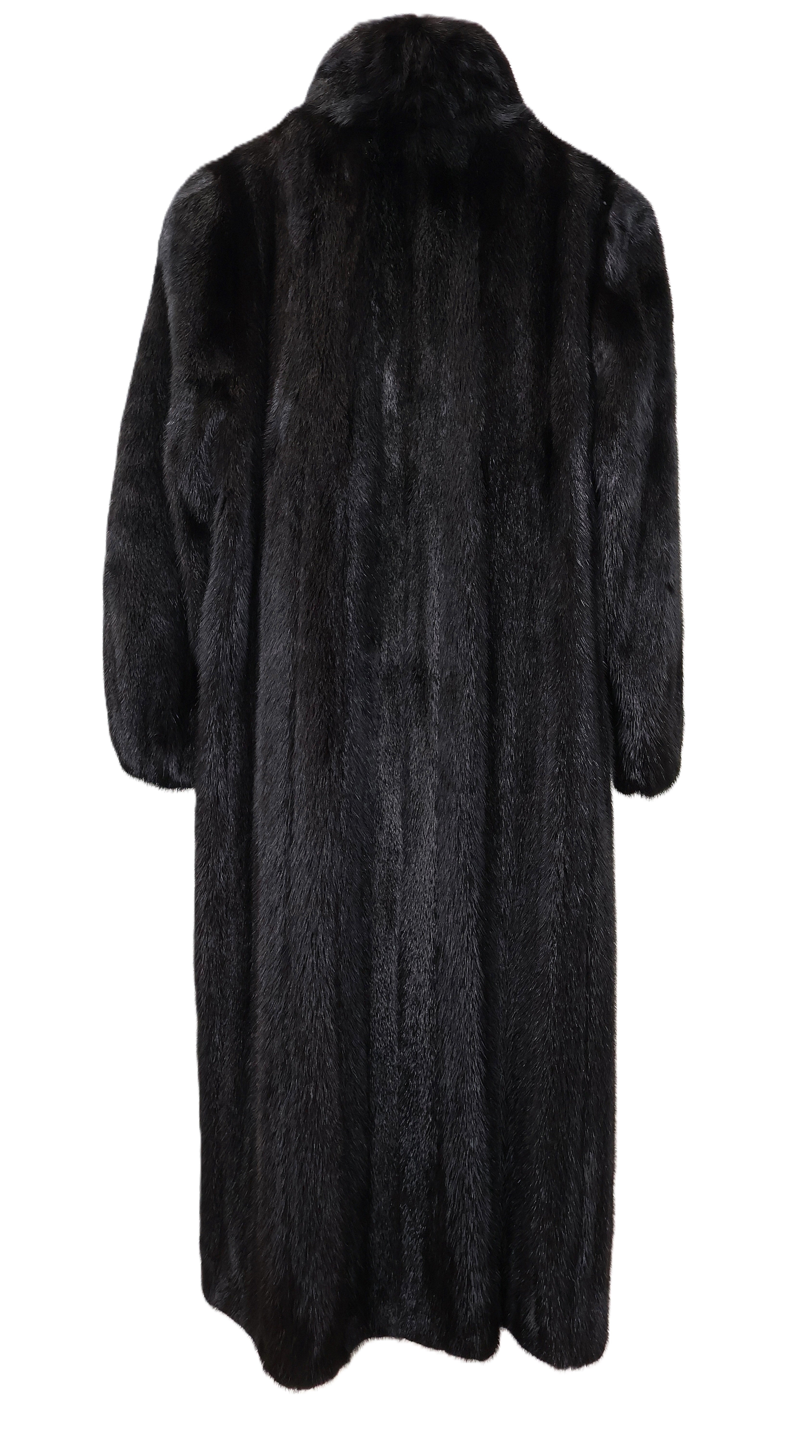 PRE-OWNED DYED BLACK MINK COAT WING COLLAR & ELASTIC CUFFS