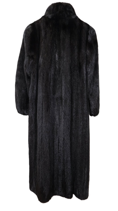 PRE-OWNED DYED BLACK MINK COAT WING COLLAR & ELASTIC CUFFS
