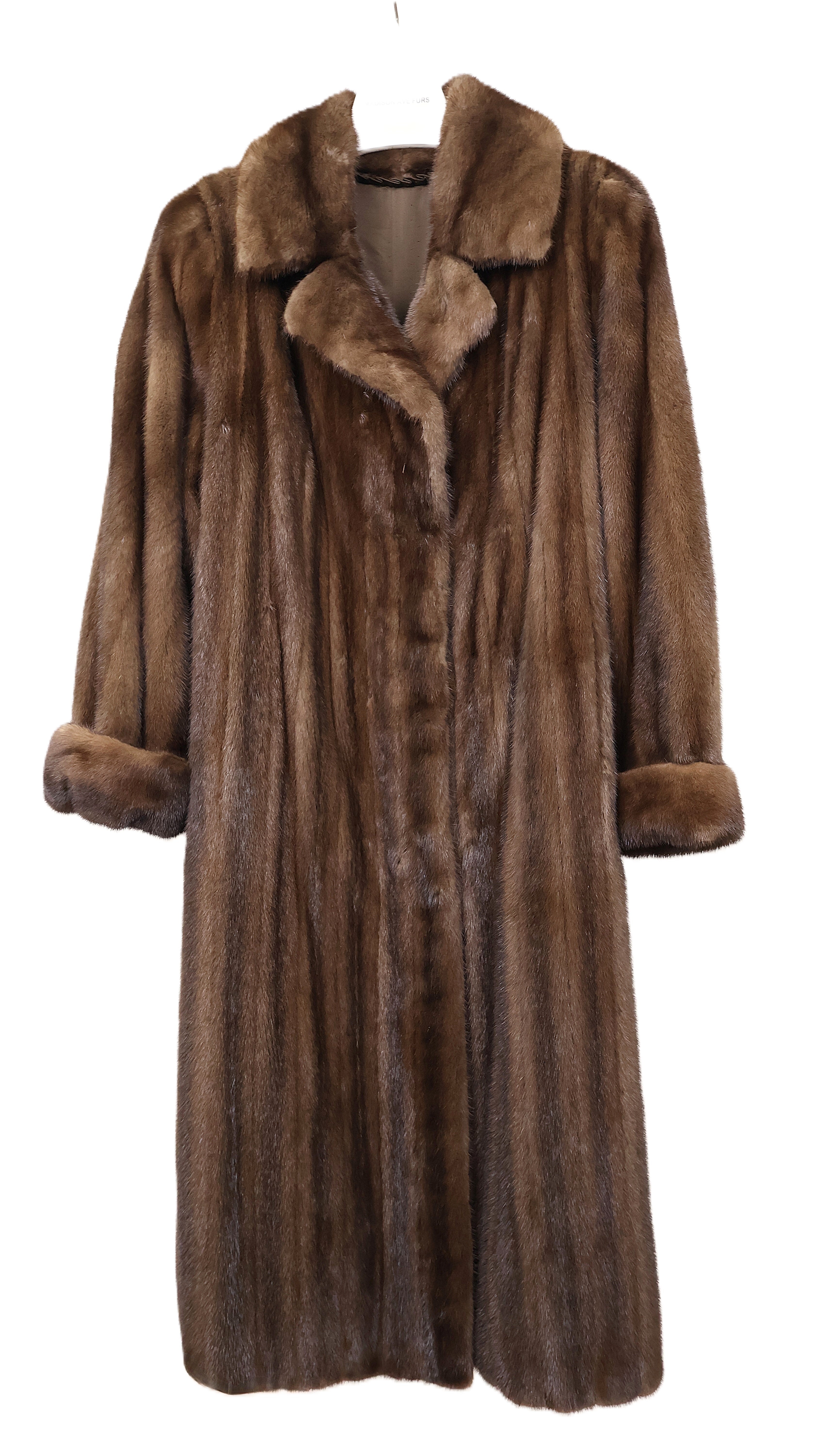 PRE-OWNED NATURAL DEMI BUFF MINK COAT W/ SHAWL COLLAR & TURN BACK CUFFS