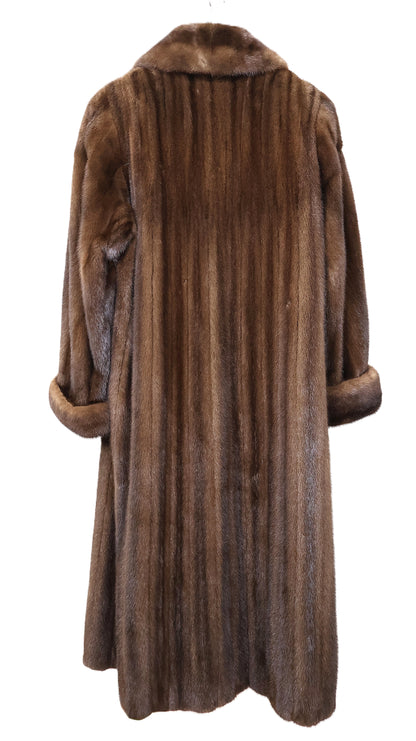 PRE-OWNED NATURAL DEMI BUFF MINK COAT W/ SHAWL COLLAR & TURN BACK CUFFS