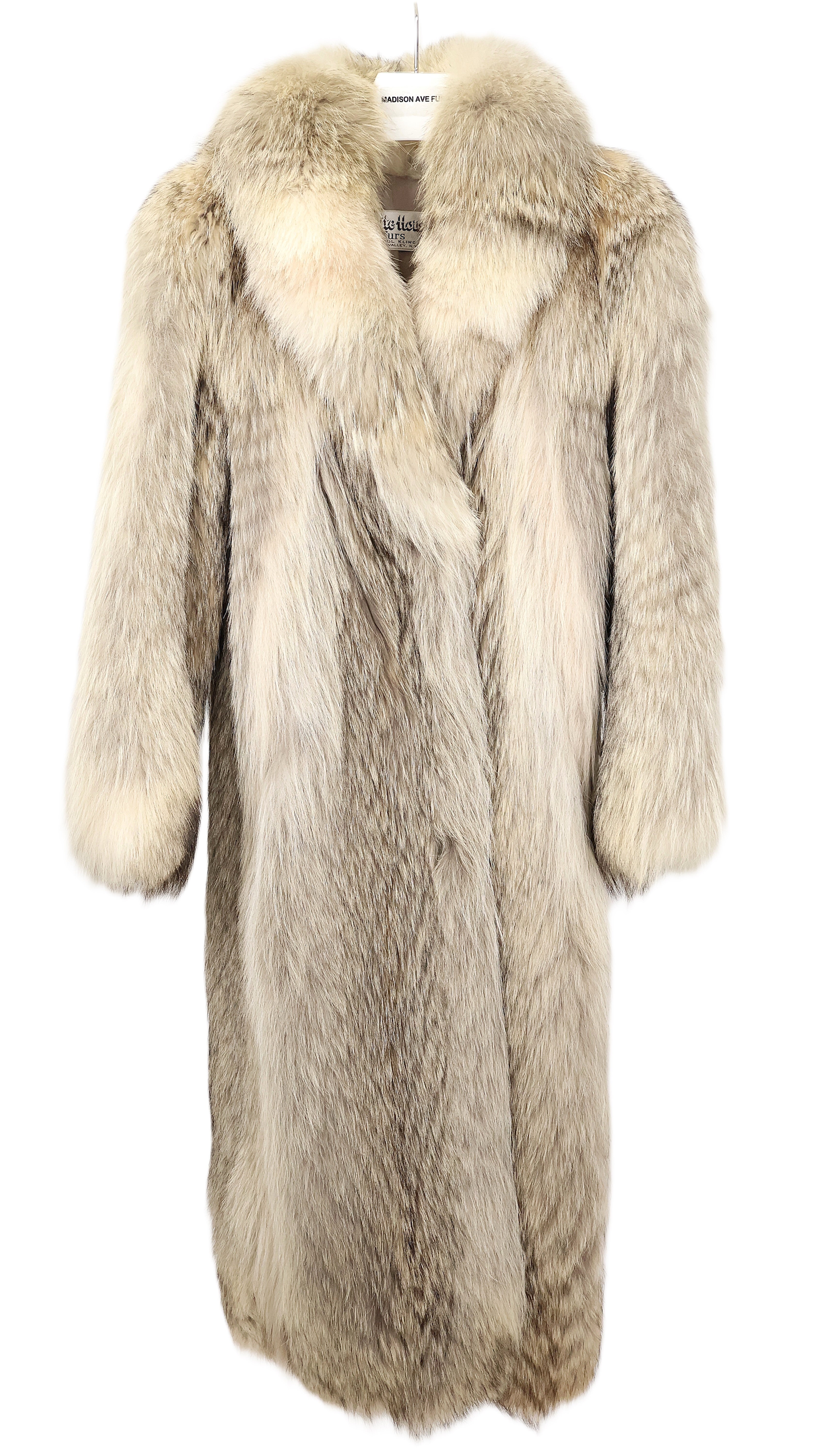 PRE-OWNED NATURAL COYOTE COAT W/ SHAWL COLLAR & STRAIGHT SLEEVES