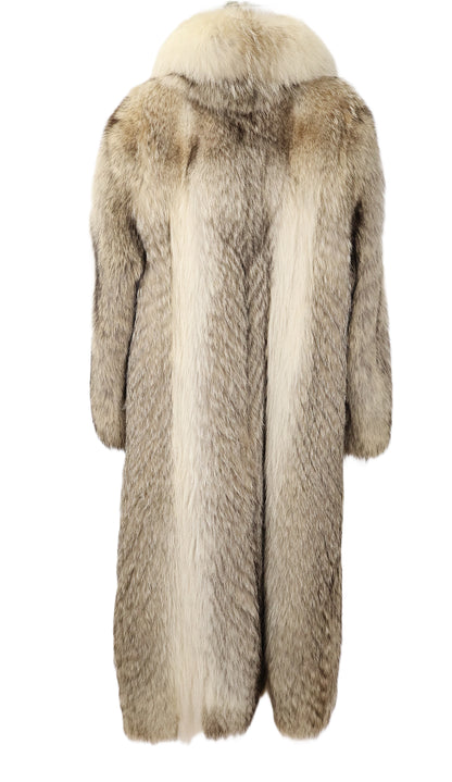 PRE-OWNED NATURAL COYOTE COAT W/ SHAWL COLLAR & STRAIGHT SLEEVES