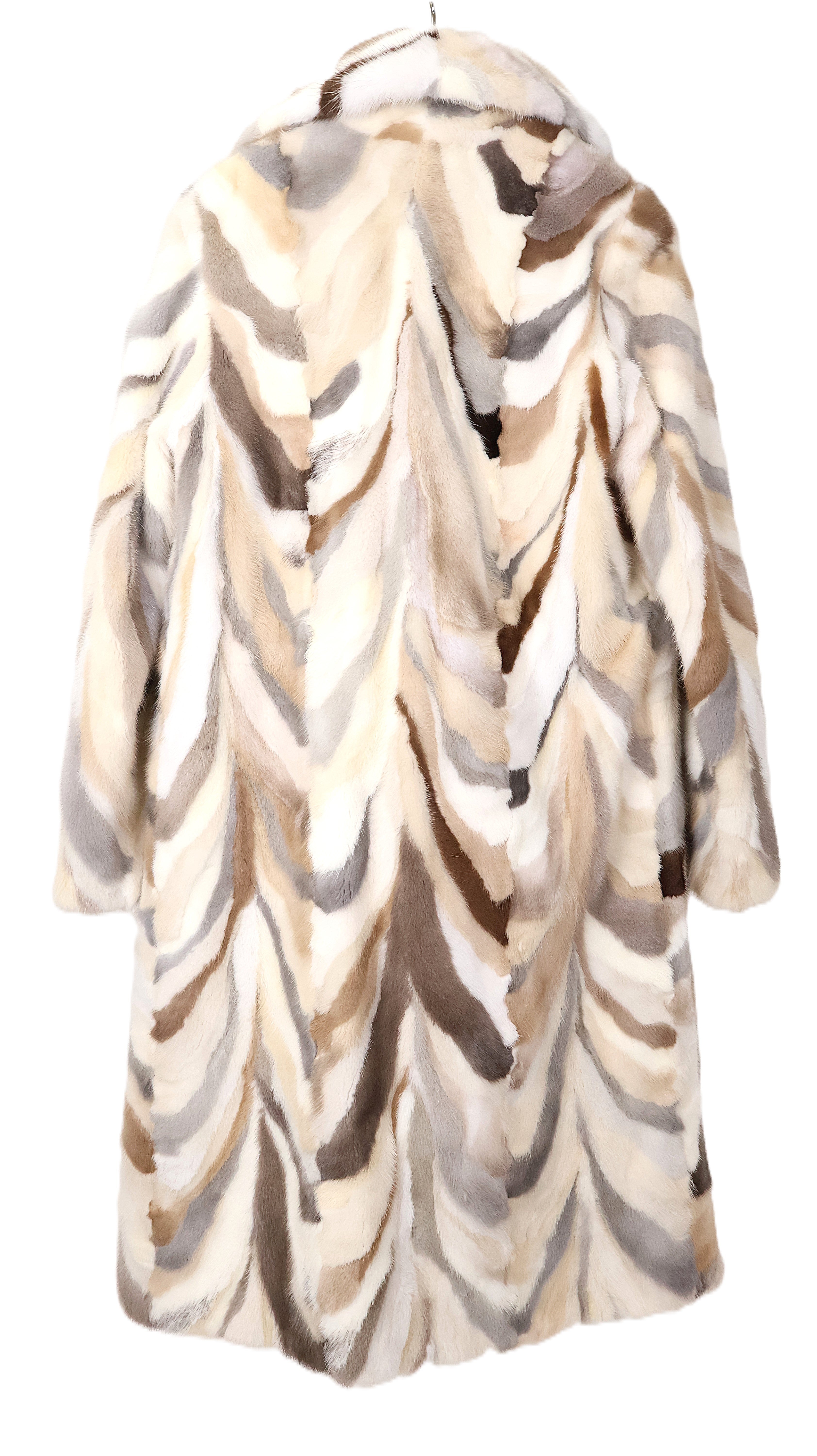 NEW MULTI-COLOR MINK SECTION COAT W/ NOTCH COLLAR, STRAIGHT SLEEVES & INSIDE DRAWSTRING AT WAIST