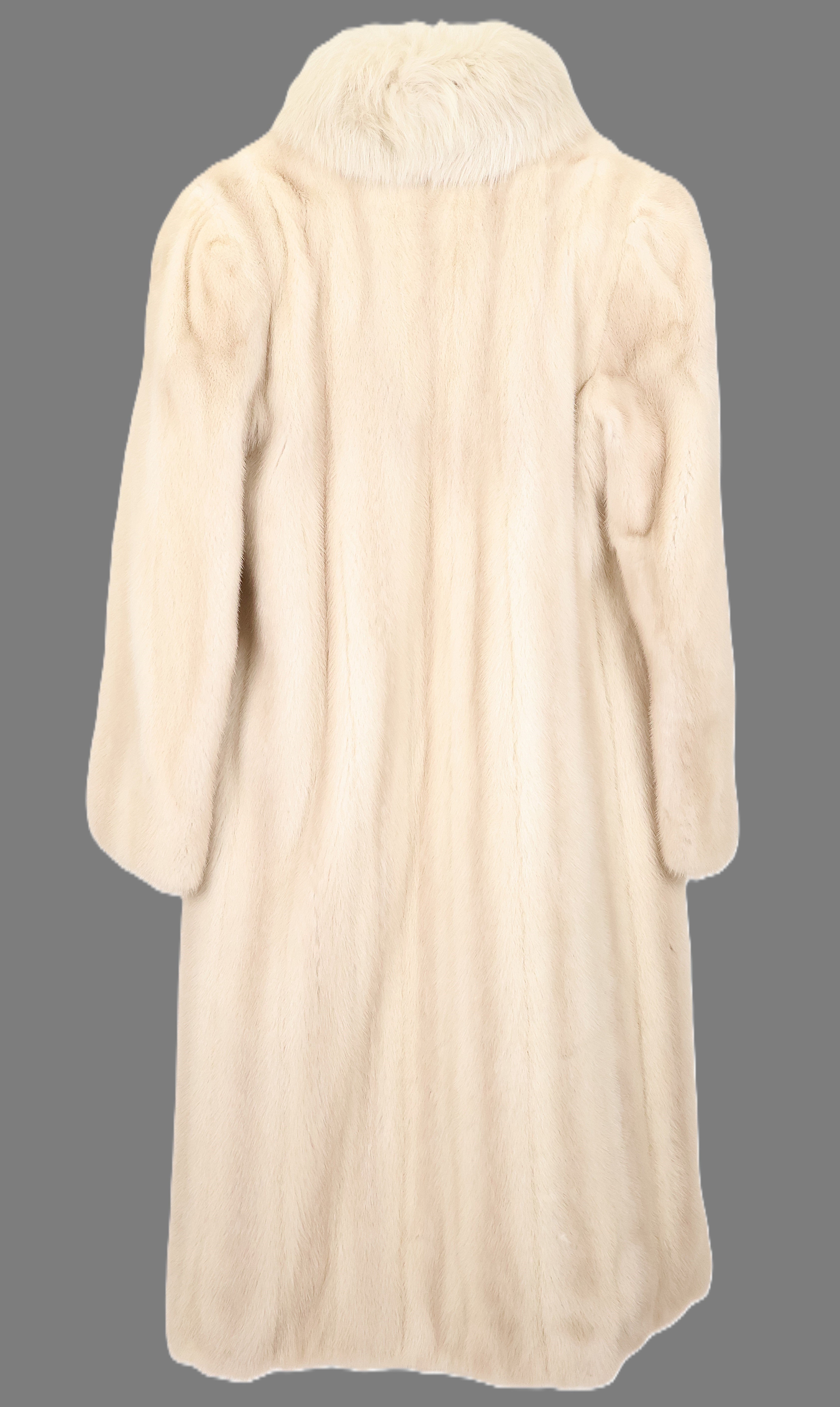 PRE-OWNED PEARL MINK COAT W/ BLUSH FOX STAND COLLAR & TUXEDO FRONT & STAIGHT SLEEVES