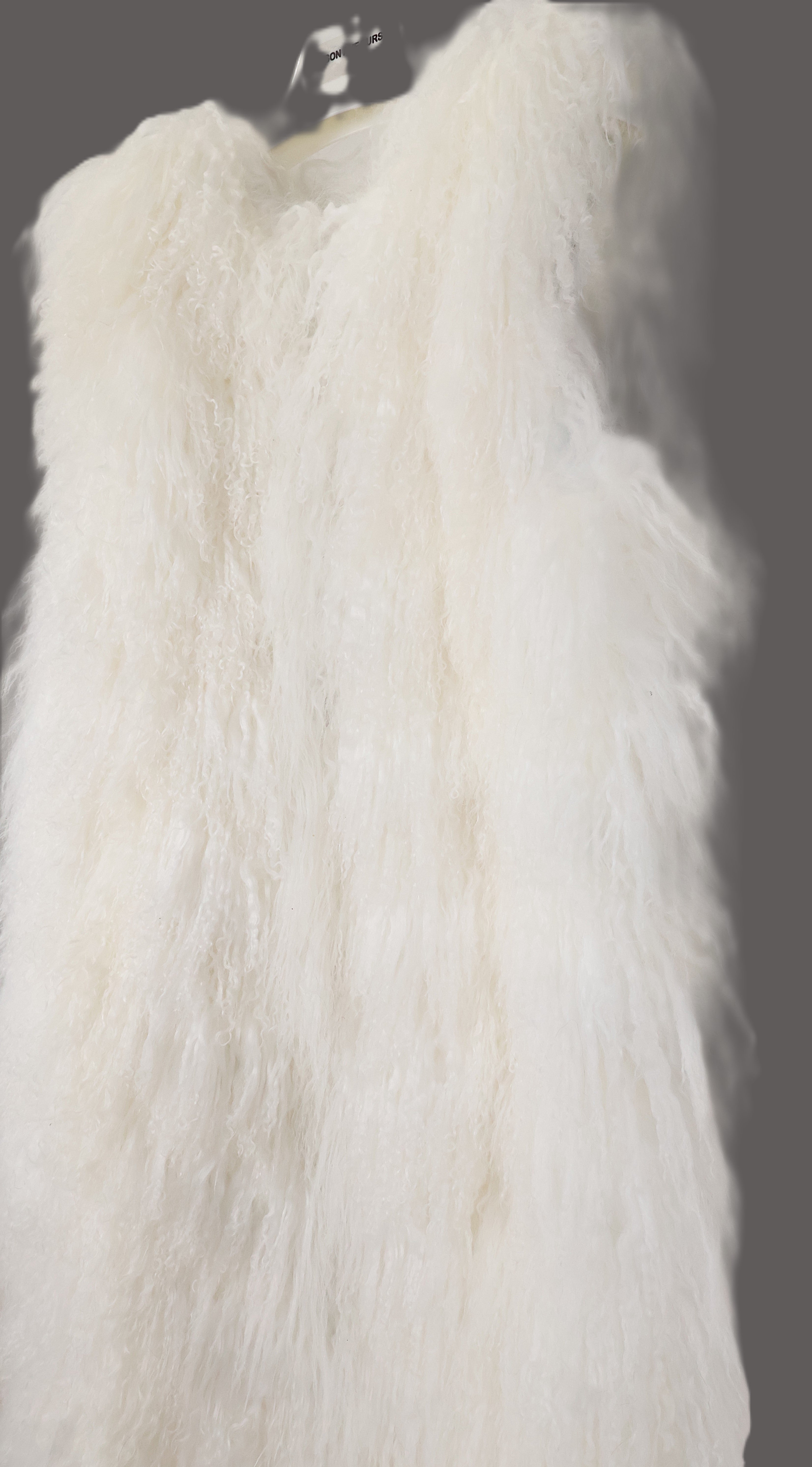NEW WHITE MONGOLIAN LAMB COLLARLESS LONG VEST