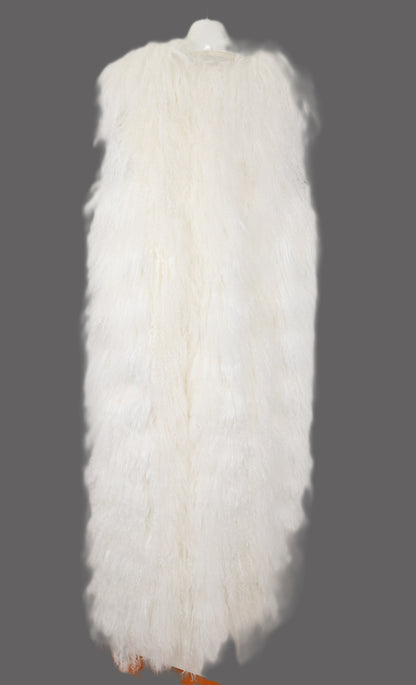NEW WHITE MONGOLIAN LAMB COLLARLESS LONG VEST