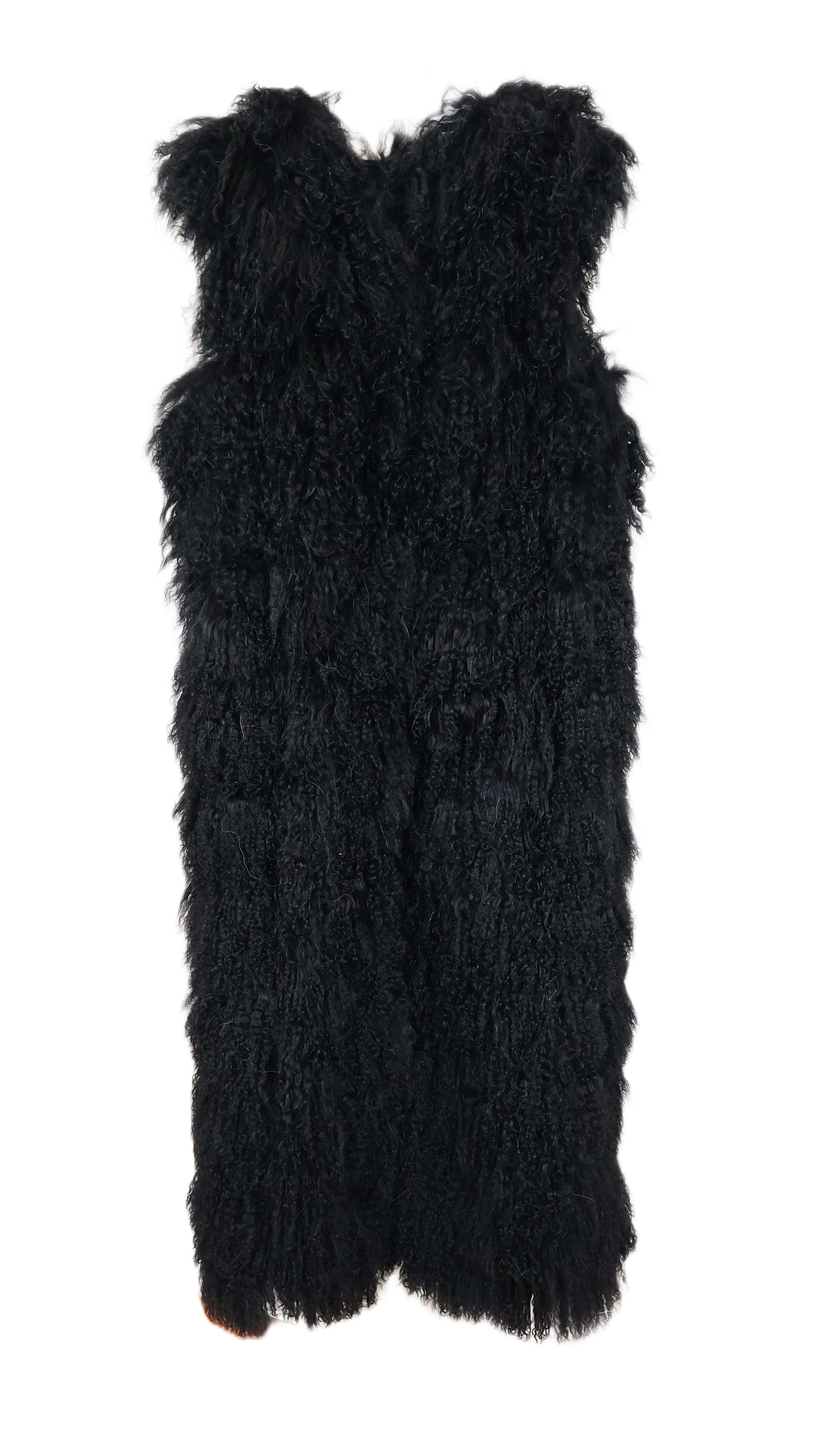 NEW BLACK MONGOLIAN LAMB COLLARLESS LONG VEST