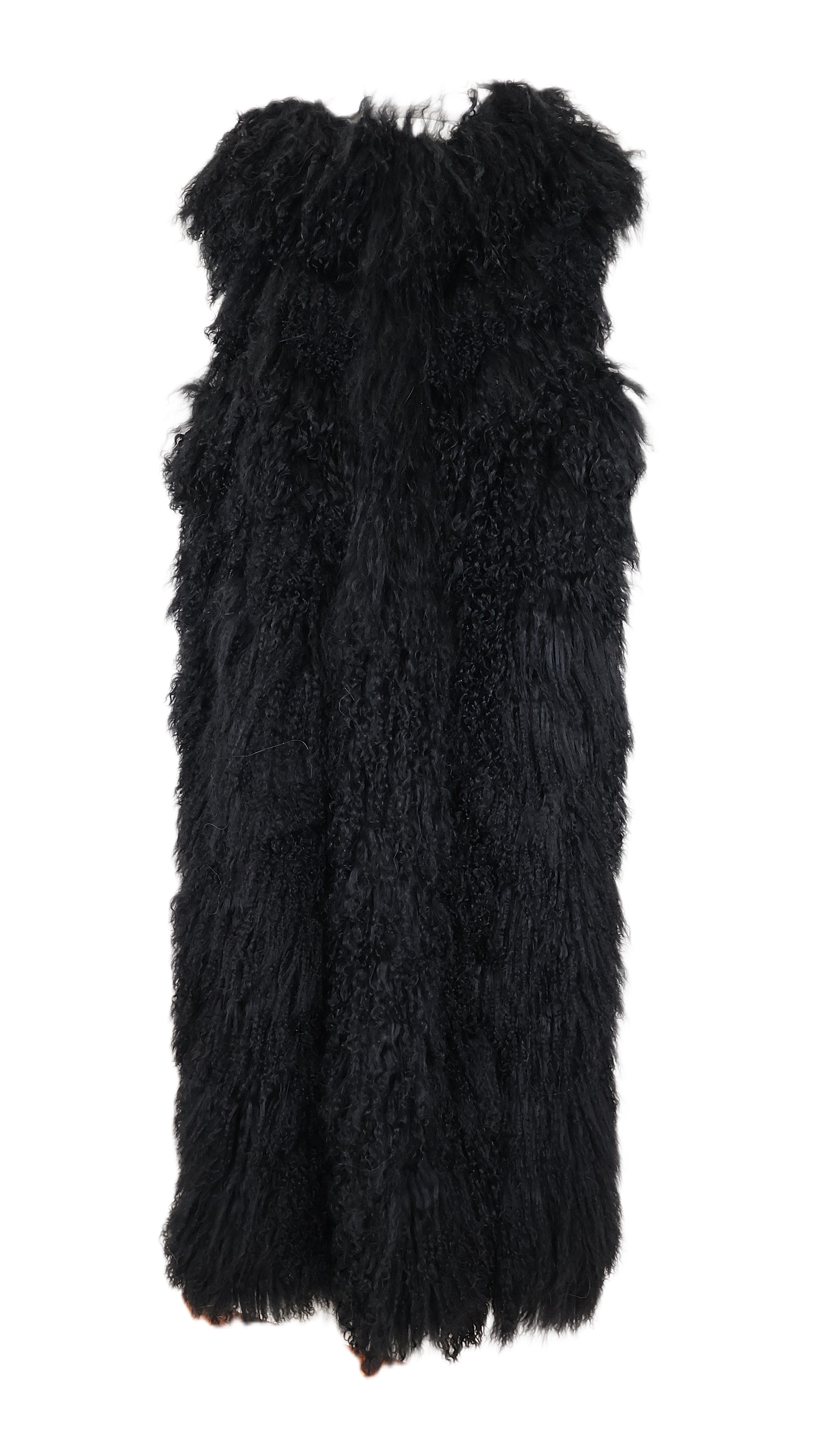 NEW BLACK MONGOLIAN LAMB COLLARLESS LONG VEST