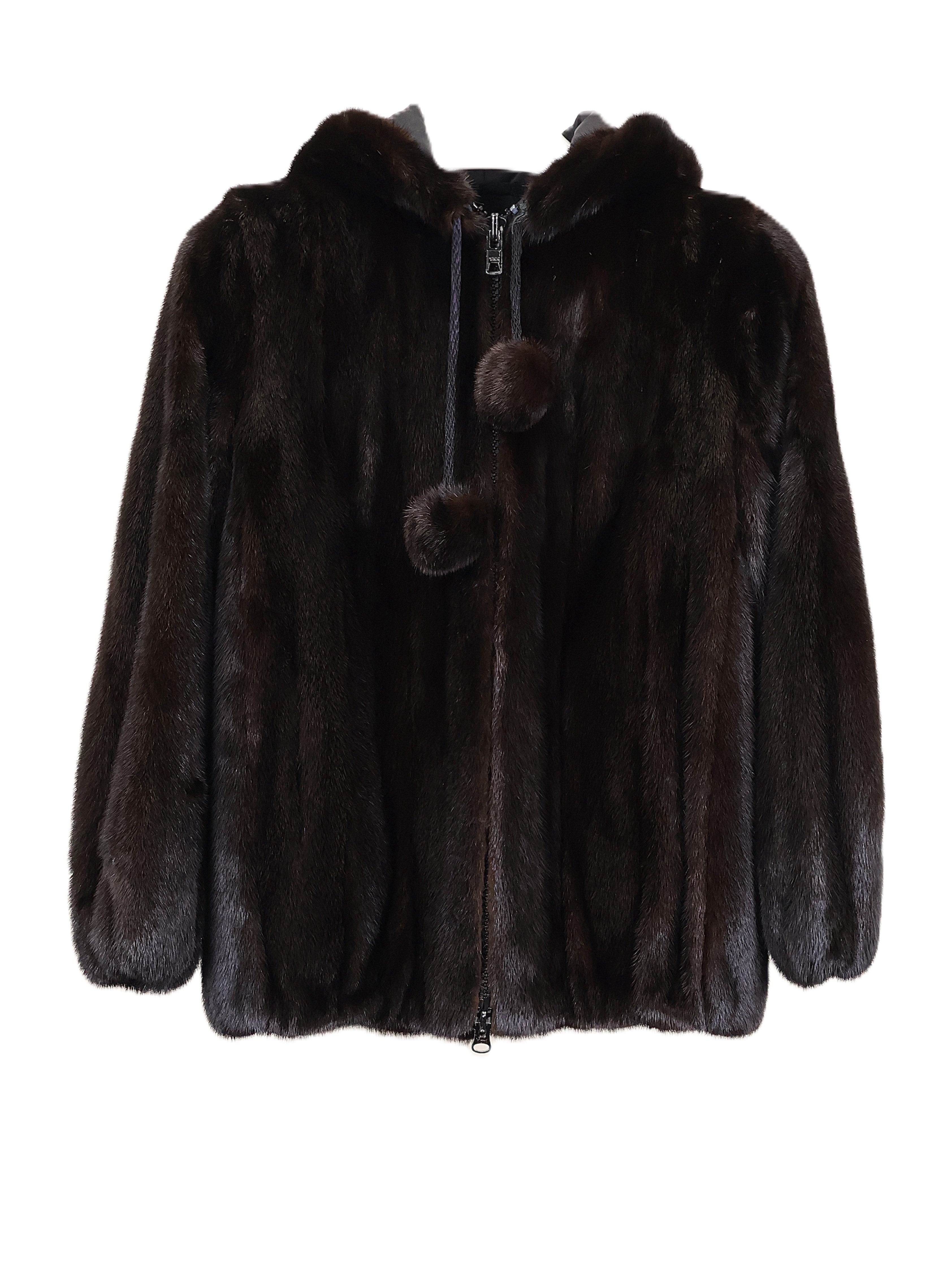 PRE-OWNED RANCH MINK HOODED BOMBER JACKET W/ ELASTIC CUFFS & ZIPPER