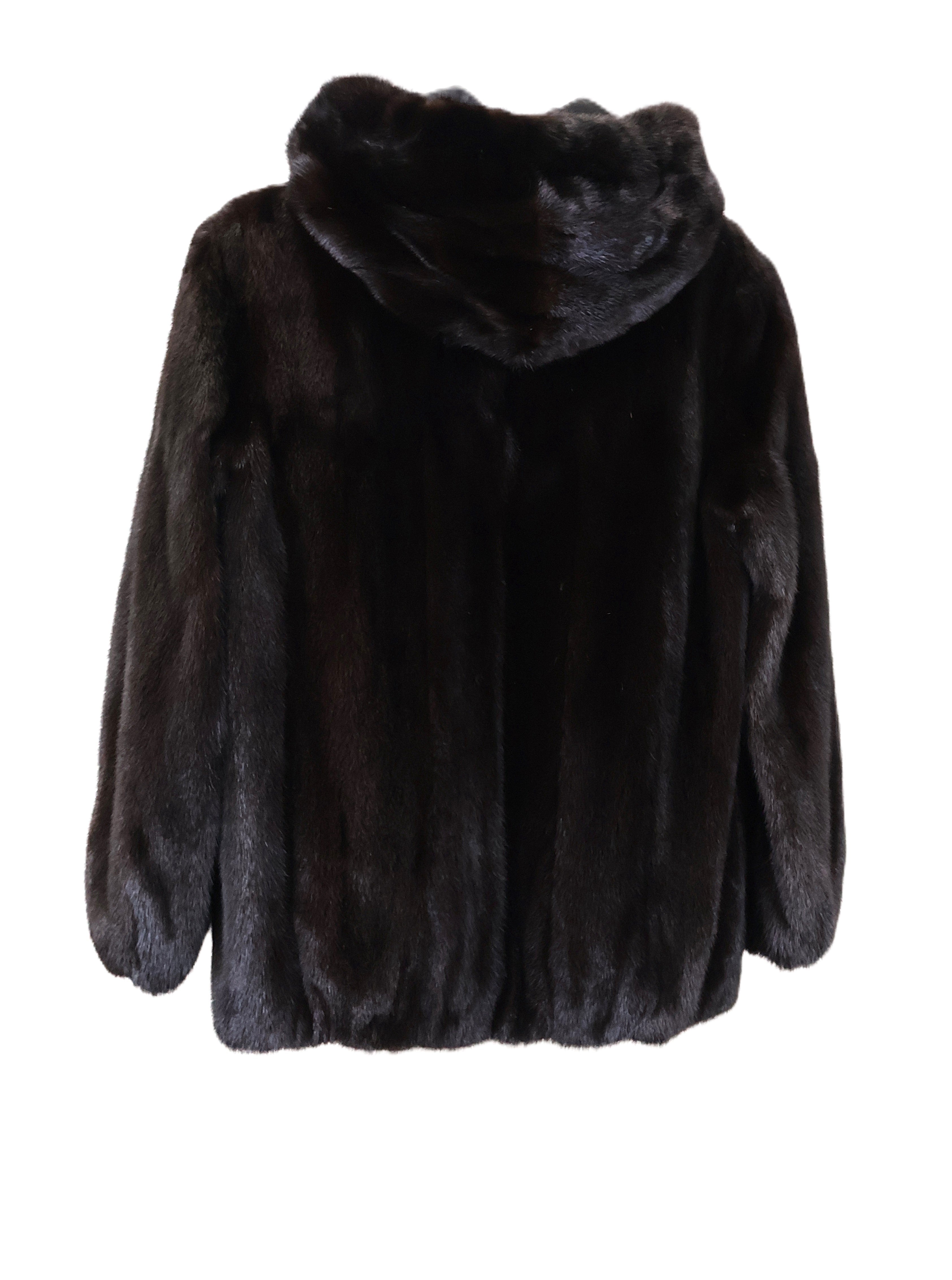 PRE-OWNED RANCH MINK HOODED BOMBER JACKET W/ ELASTIC CUFFS & ZIPPER