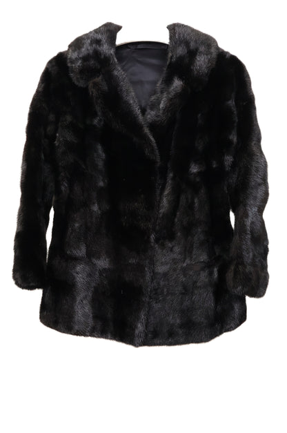PRE-OWNED BLACK DYED MINK JACKET W/ NOTCH COLLAR & STRAIGHT SLEEVES