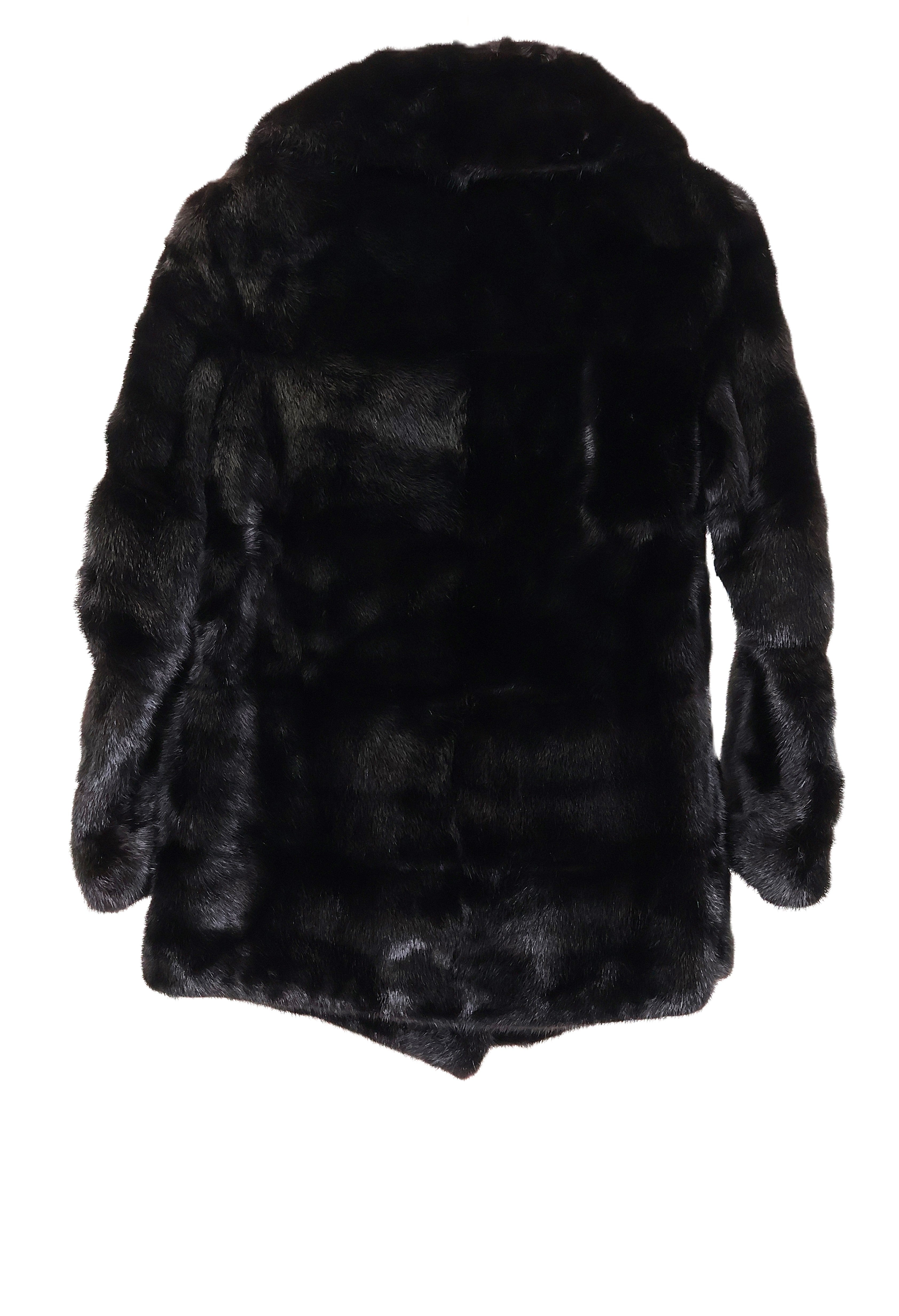PRE-OWNED BLACK DYED MINK JACKET W/ NOTCH COLLAR & STRAIGHT SLEEVES