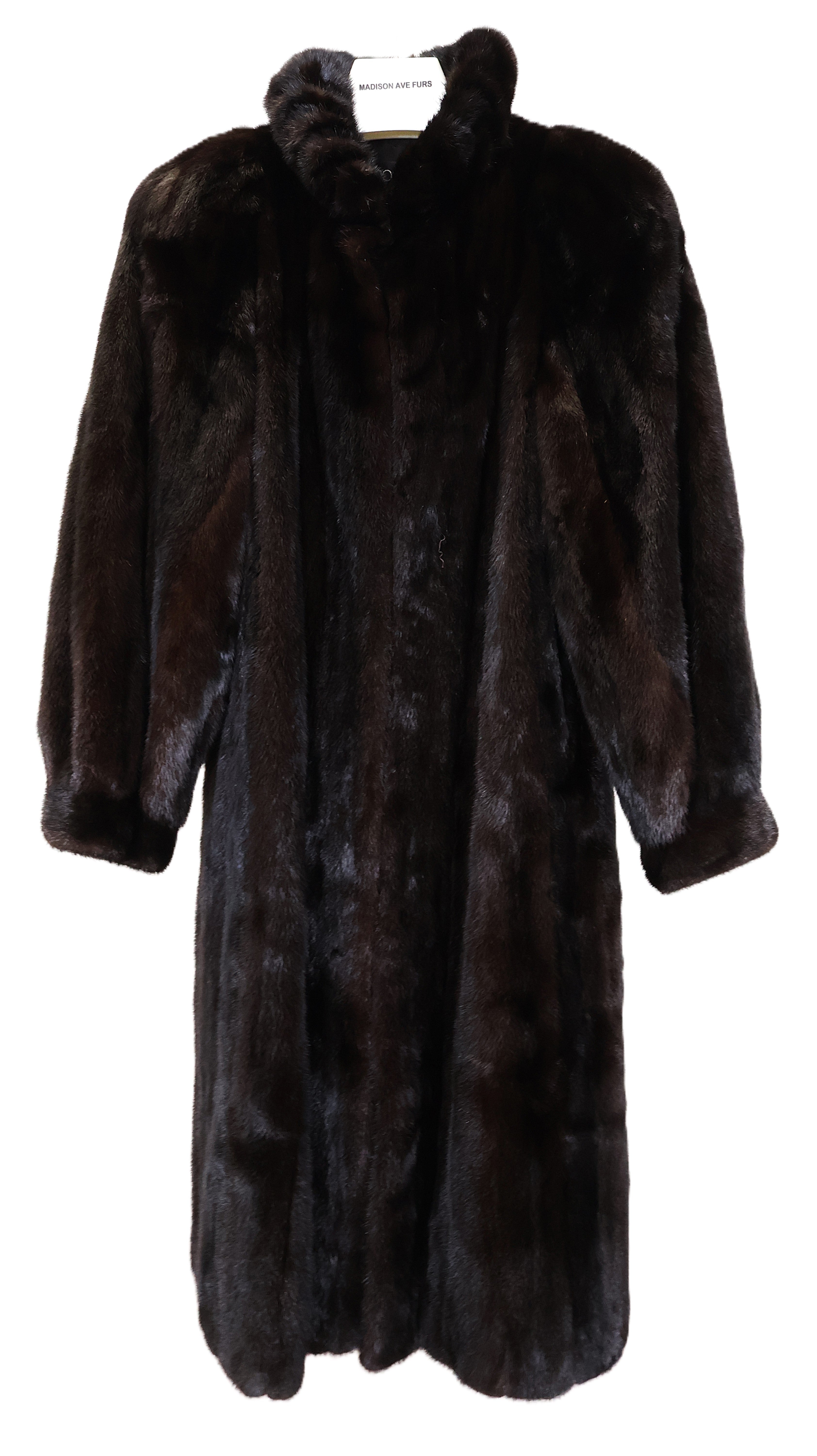 PRE-OWNED RANCH MINK COAT W/ RUFFLED STAND COLLAR & BANDED CUFFS