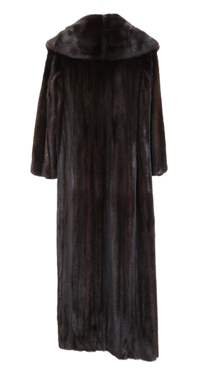PRE-OWNED NATURAL RANCH MINK COAT W/ SHAWL COLLAR , SIDE SLITS & BELL SLEEVES