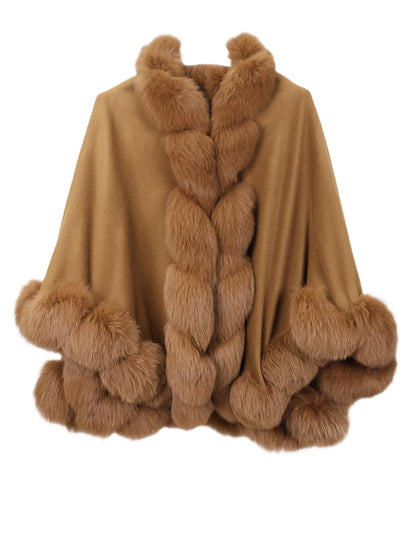 PRE-OWNED TAN WOOL/CASHMERE W/ MATCHING DYED FOX TRIM