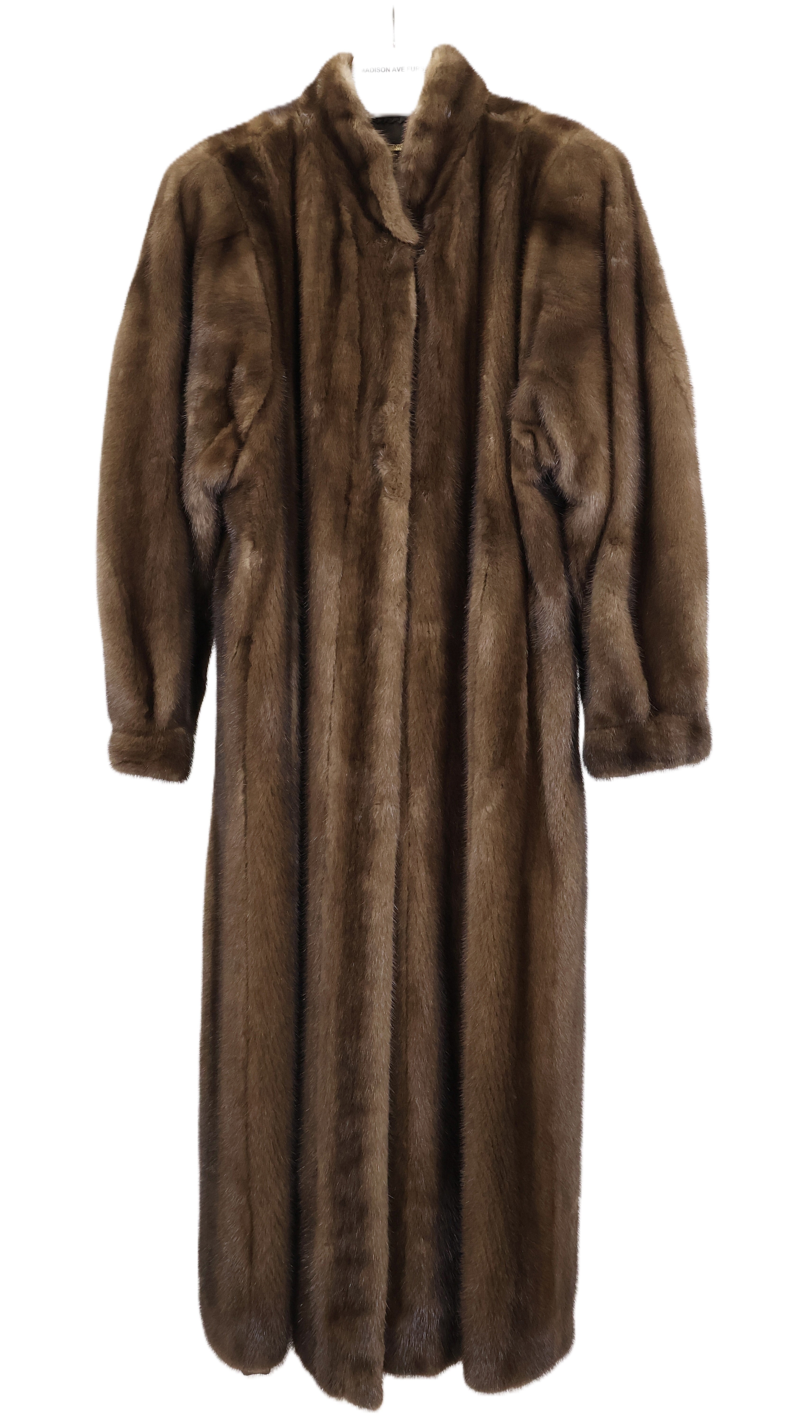 PRE-OWNED DEMI BUFF MINK COAT W/ STAND COLLAR & BANDED CUFFS