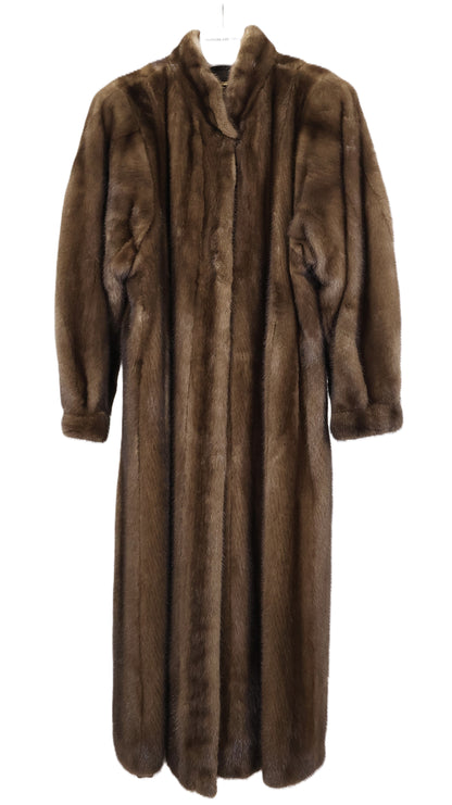 PRE-OWNED DEMI BUFF MINK COAT W/ STAND COLLAR & BANDED CUFFS