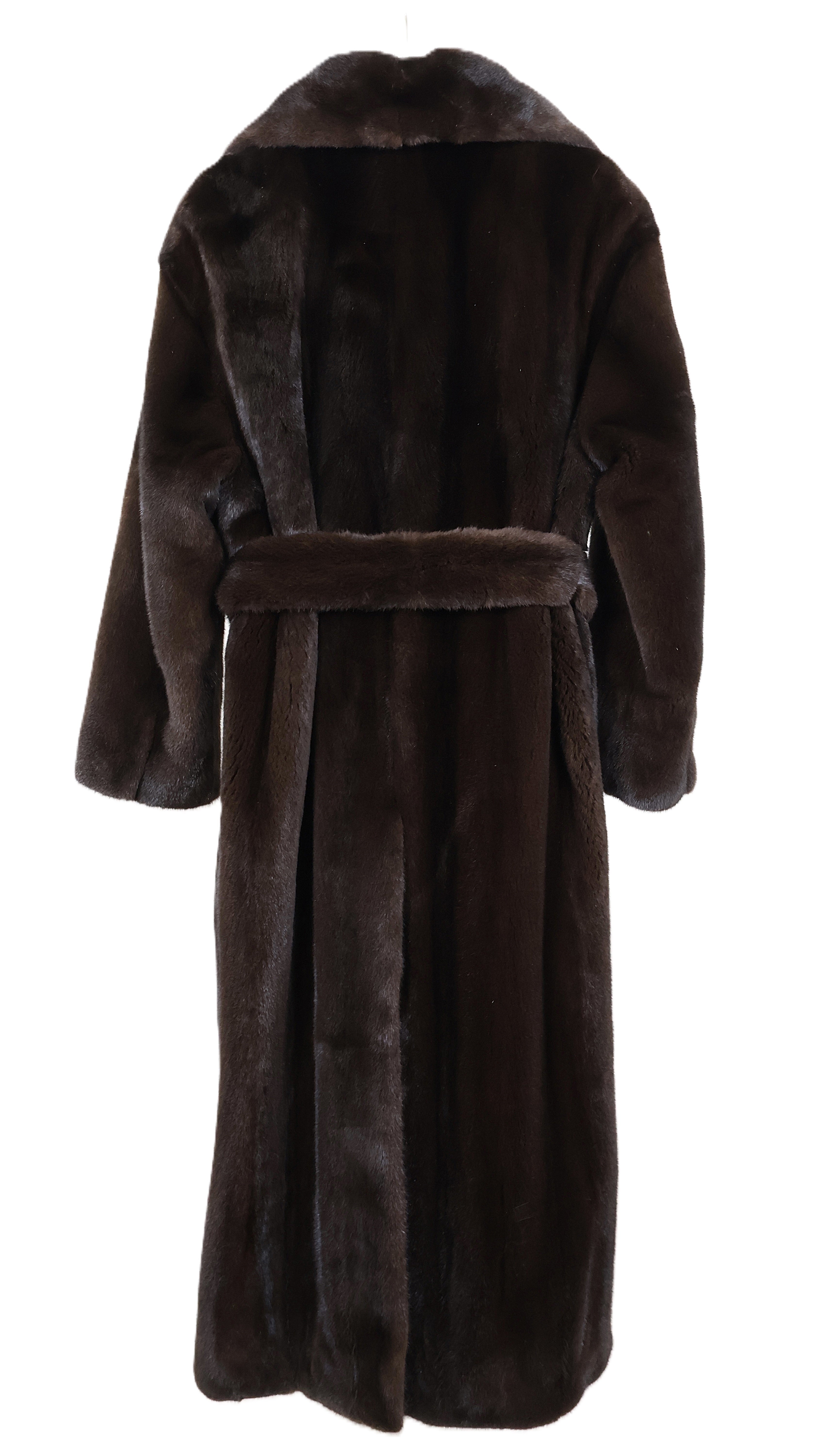 NEW MAHOGANY MINK COAT W/ NOTCH COLLAR, W/MATCHING MINK WRAP BELT, STRAIGHT SLEEVES & VENTED BACK