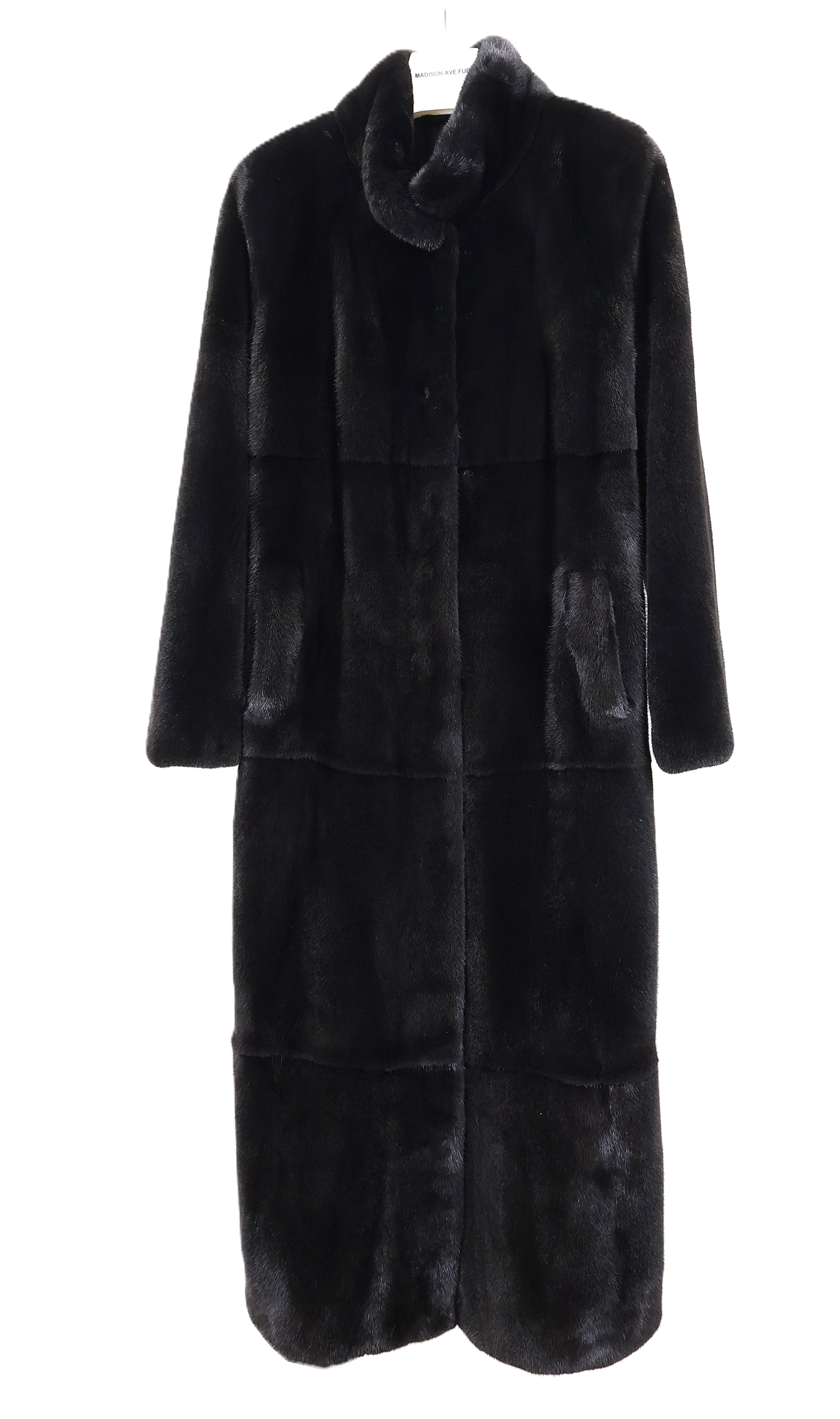 NEW COLOR ADDED BLACK MINK PANELED COAT W/ STAND COLLAR & STRAIGHT SLEEVES