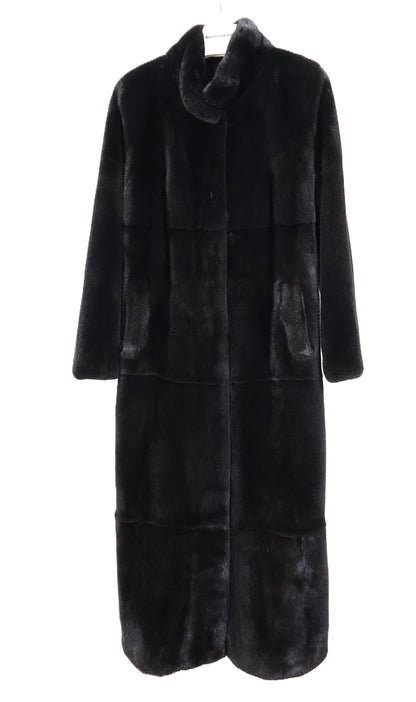 NEW COLOR ADDED BLACK MINK PANELED COAT W/ STAND COLLAR & STRAIGHT SLEEVES