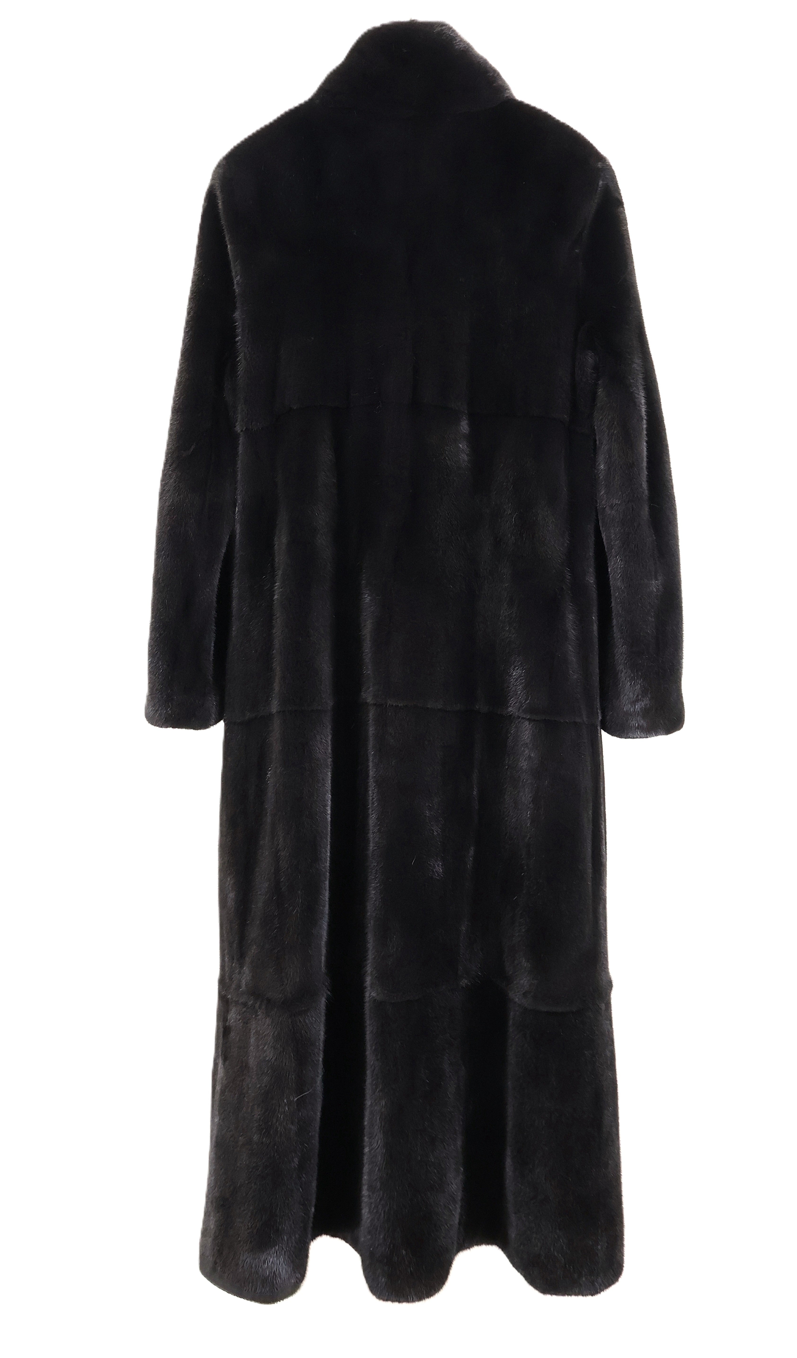 NEW COLOR ADDED BLACK MINK PANELED COAT W/ STAND COLLAR & STRAIGHT SLEEVES