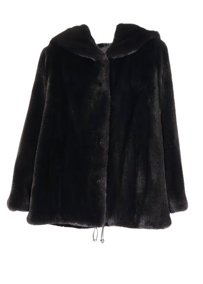NEW COLOR ADDED BLACK MINK HOODED JACKET W/ DRAWSTRING BOTTOM & STRAIGHT SLEEVES