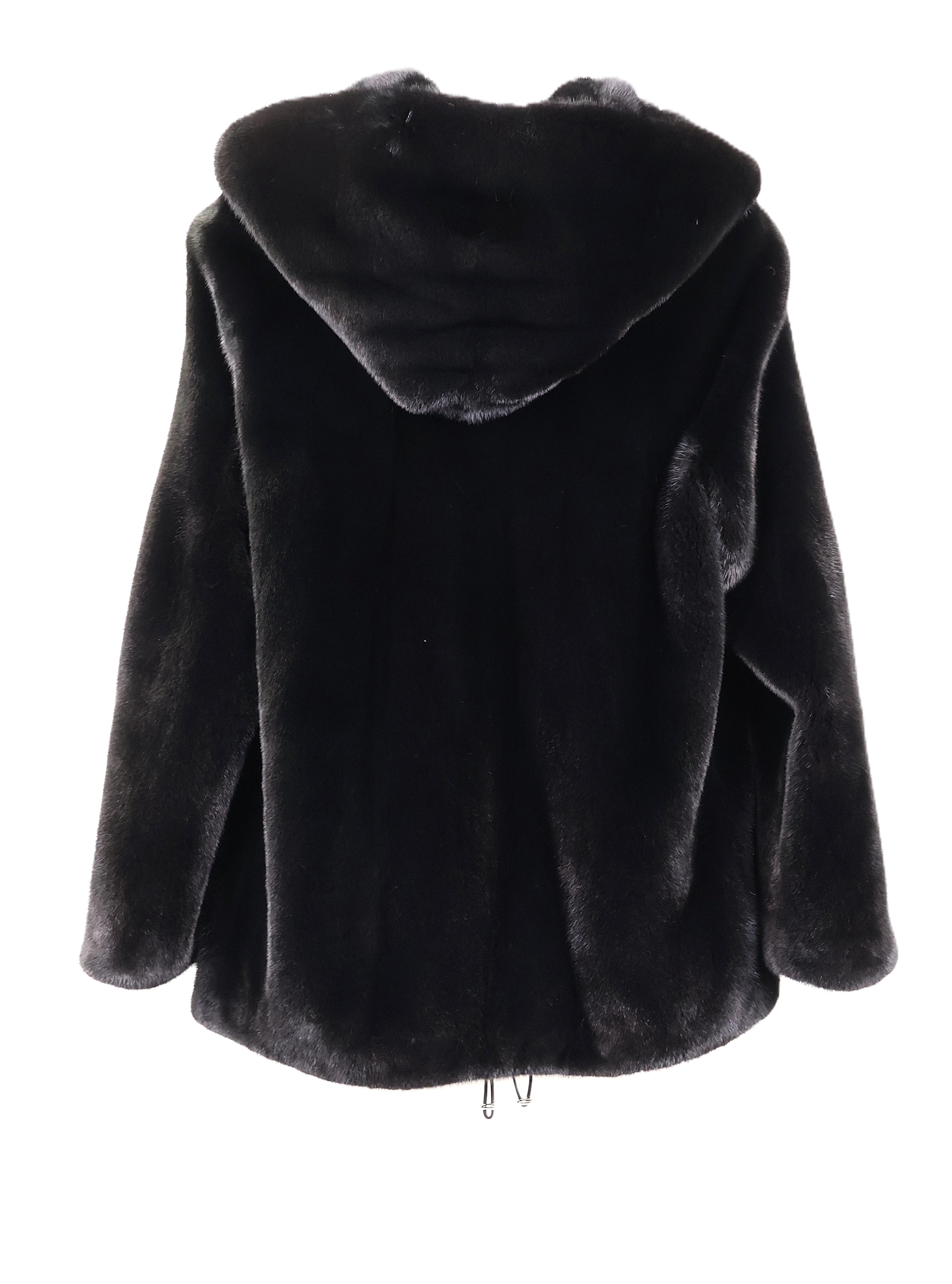 NEW COLOR ADDED BLACK MINK HOODED JACKET W/ DRAWSTRING BOTTOM & STRAIGHT SLEEVES