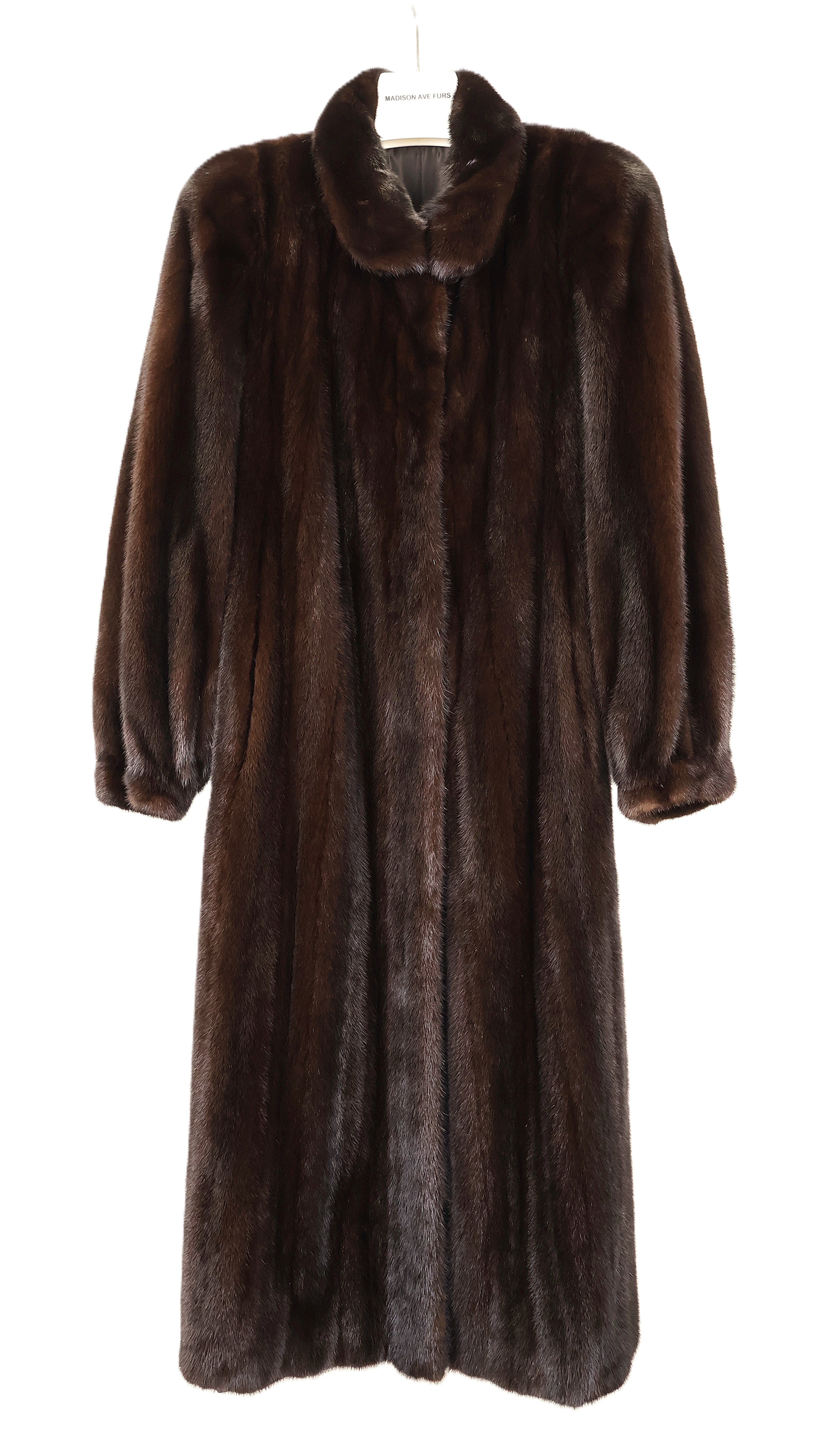 PRE-OWNED MAHOGANY MINK COAT W/ WING COLLAR & BANDED CUFFS