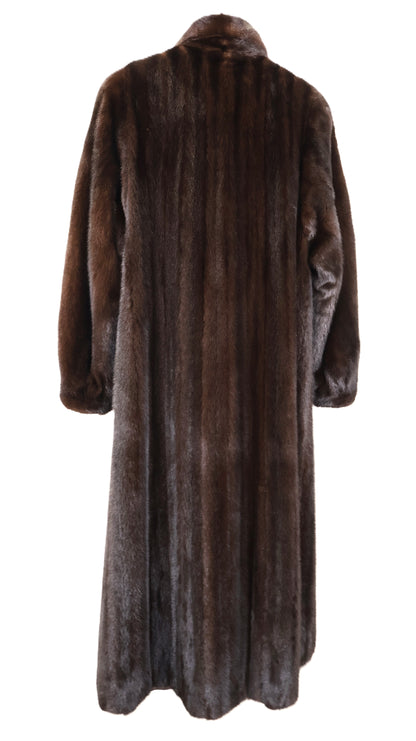 PRE-OWNED MAHOGANY MINK COAT W/ WING COLLAR & BANDED CUFFS
