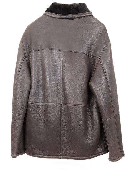 PRE-OWNED MENS CHOCOLATE BROWN SHEARLING BOMBER JACKET W/ WING COLLAR & ZIPPER CLOSURE