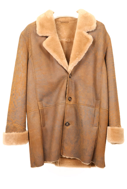 NEW MEN'S DISTRESSED SHEARLING 3/4 JACKET W/ NOTCH COLLAR & TURN BACK CUFFS