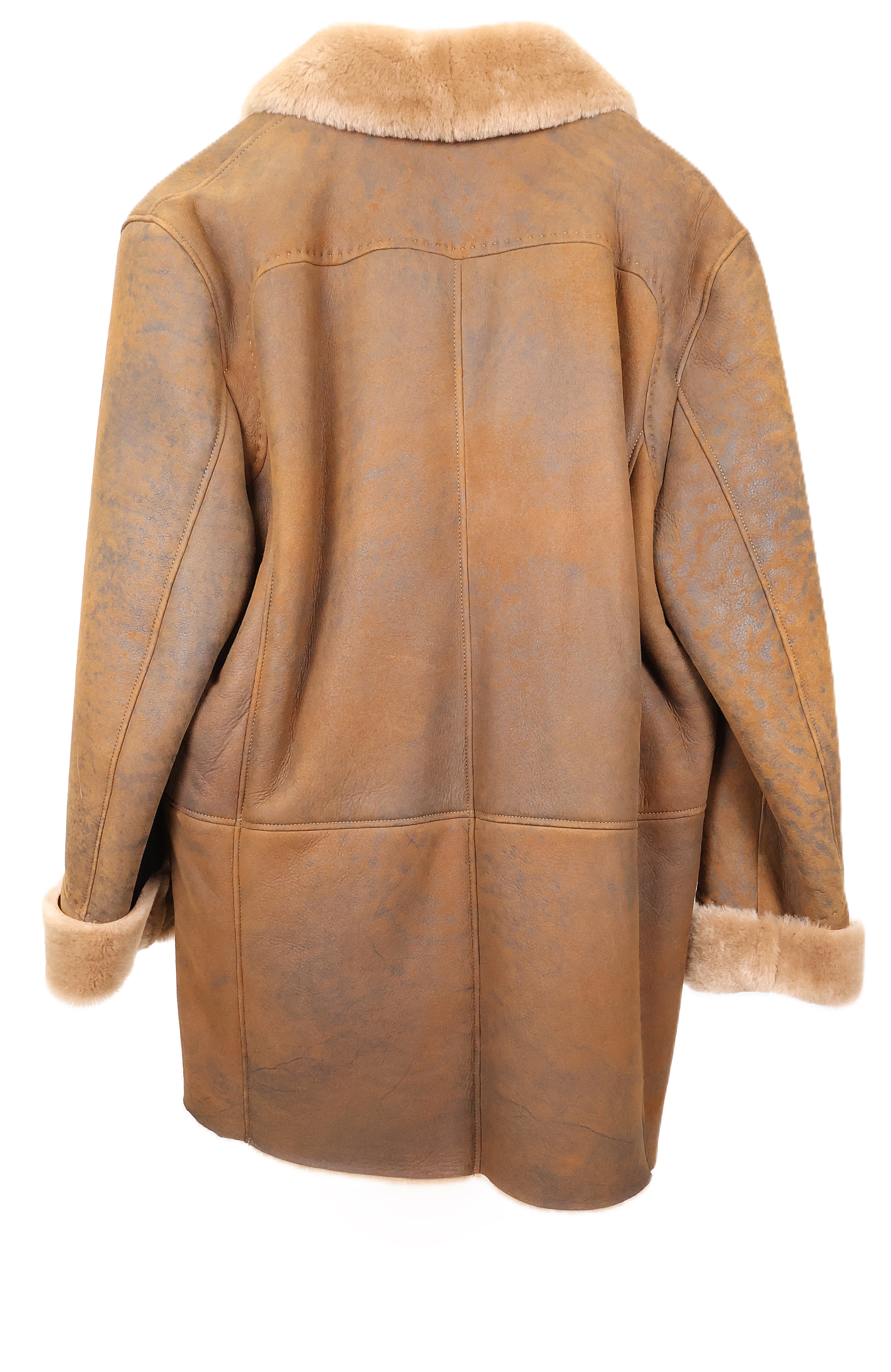 NEW MEN'S DISTRESSED SHEARLING 3/4 JACKET W/ NOTCH COLLAR & TURN BACK CUFFS