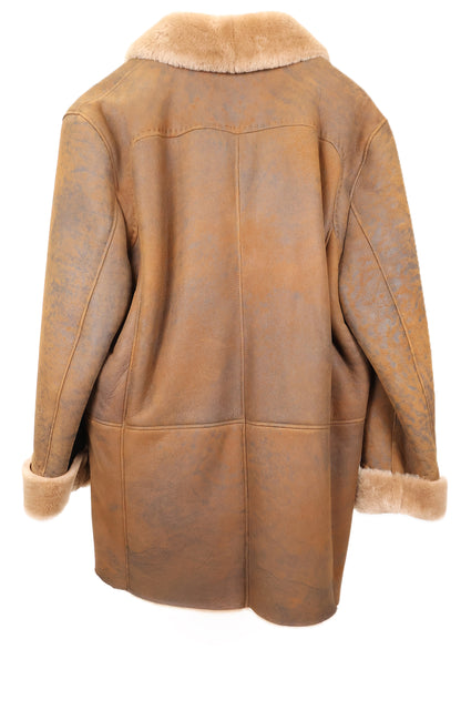 NEW MEN'S DISTRESSED SHEARLING 3/4 JACKET W/ NOTCH COLLAR & TURN BACK CUFFS
