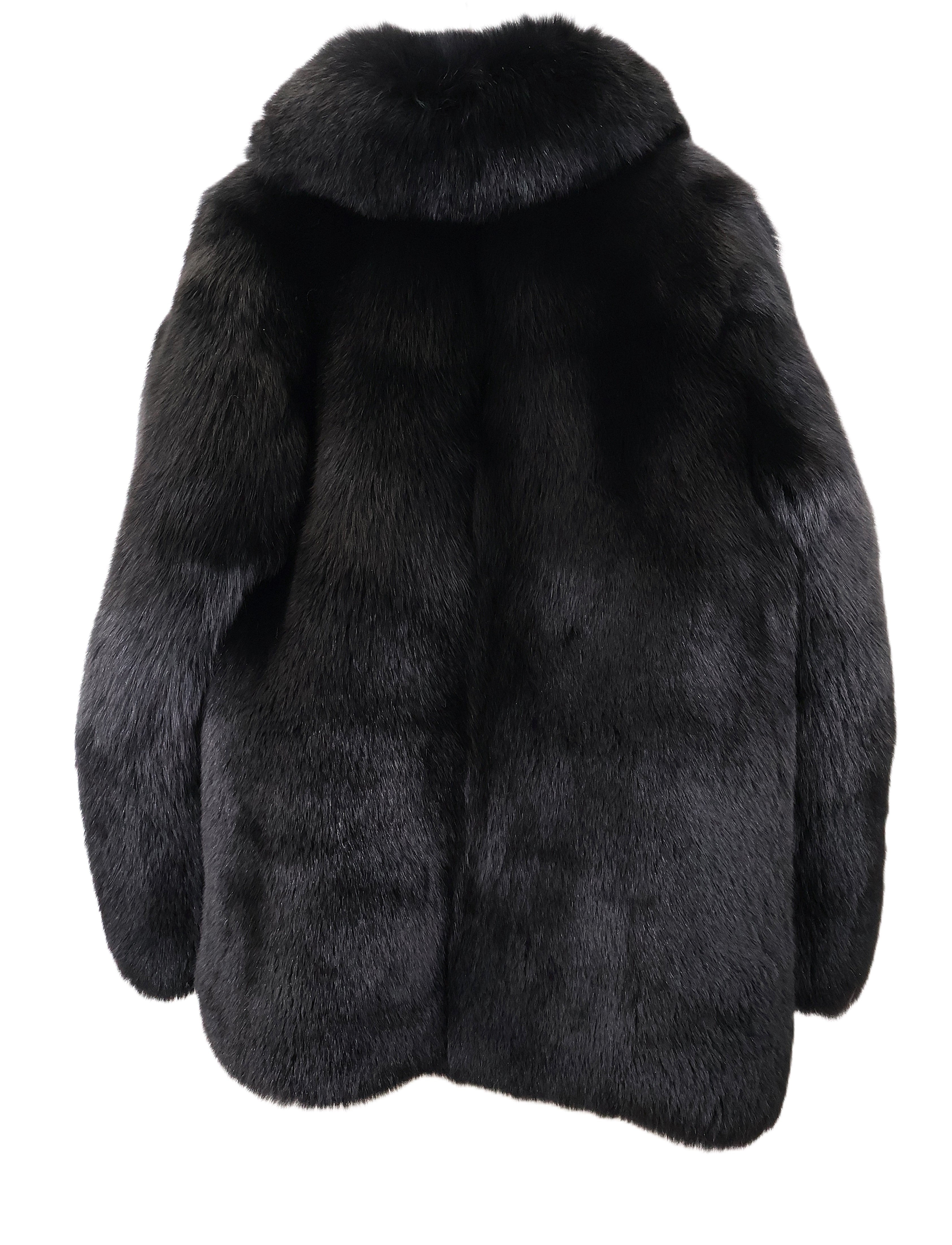 PRE-OWNED MEN'S BLACK FROST FOX JACKET W/ SHAWL COLLAR, STRAIGHT SLEEVES & BUCKLE CLOSURE