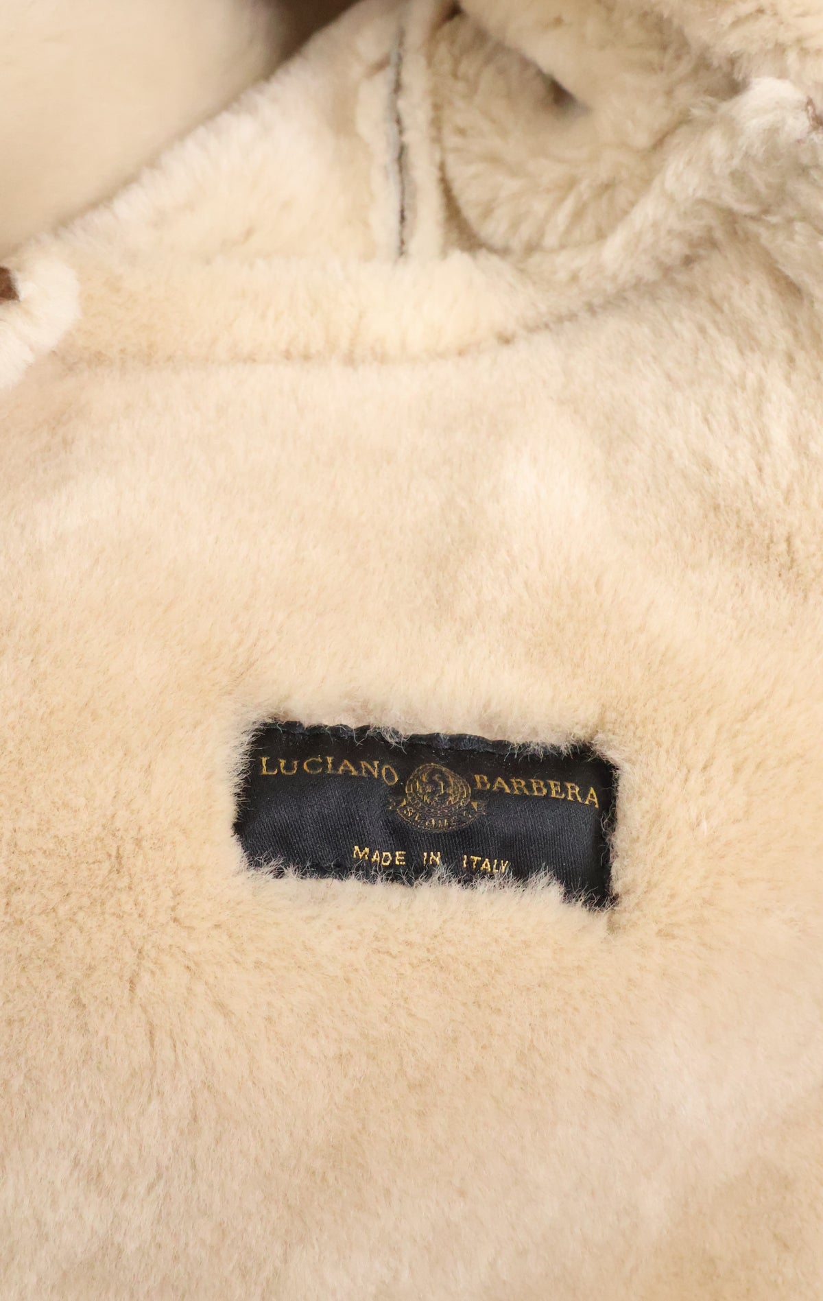 PRE-OWNED LUCIANO BARBERA CAMEL SHEARLING DOUBLE BREASTED  STROLLER W/ NOTCH & CUFFSCOLLAR