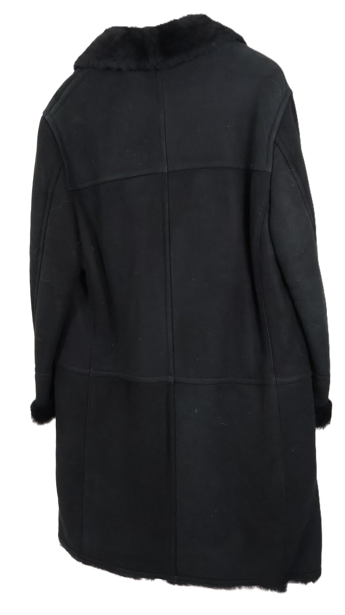 PRE-OWNED GUCCI MEN'S BLACK SHEARLING 7/8 COAT W/ NOTCH COLLAR & TURN BACK CUFFS